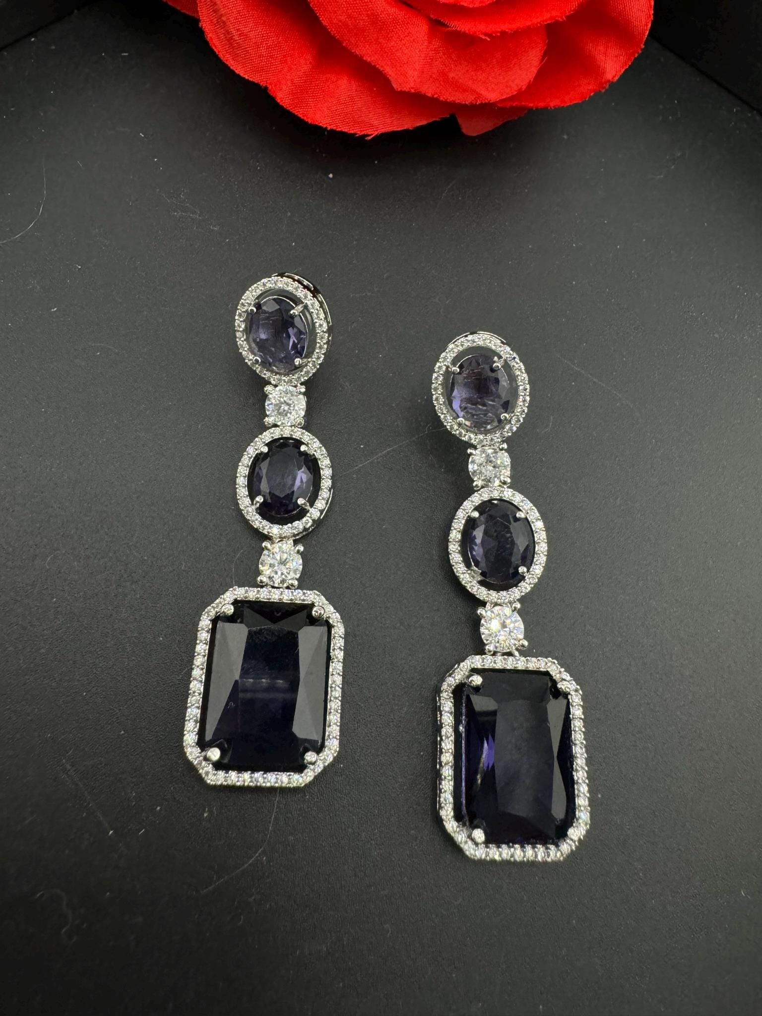 Premium Stones, Crystal and Cubic Zirconia in unique style setting is a designer earring/Indian earring/Bridal Jewelry/Swarovski Inspired
