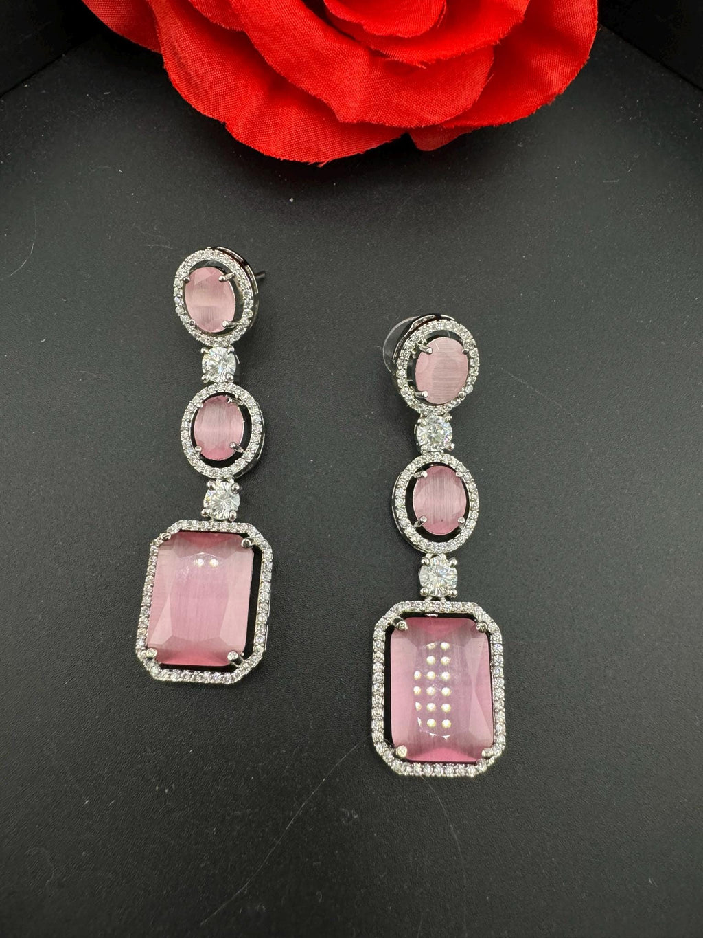 Premium Stones, Crystal and Cubic Zirconia in unique style setting is a designer earring/Indian earring/Bridal Jewelry/Swarovski Inspired