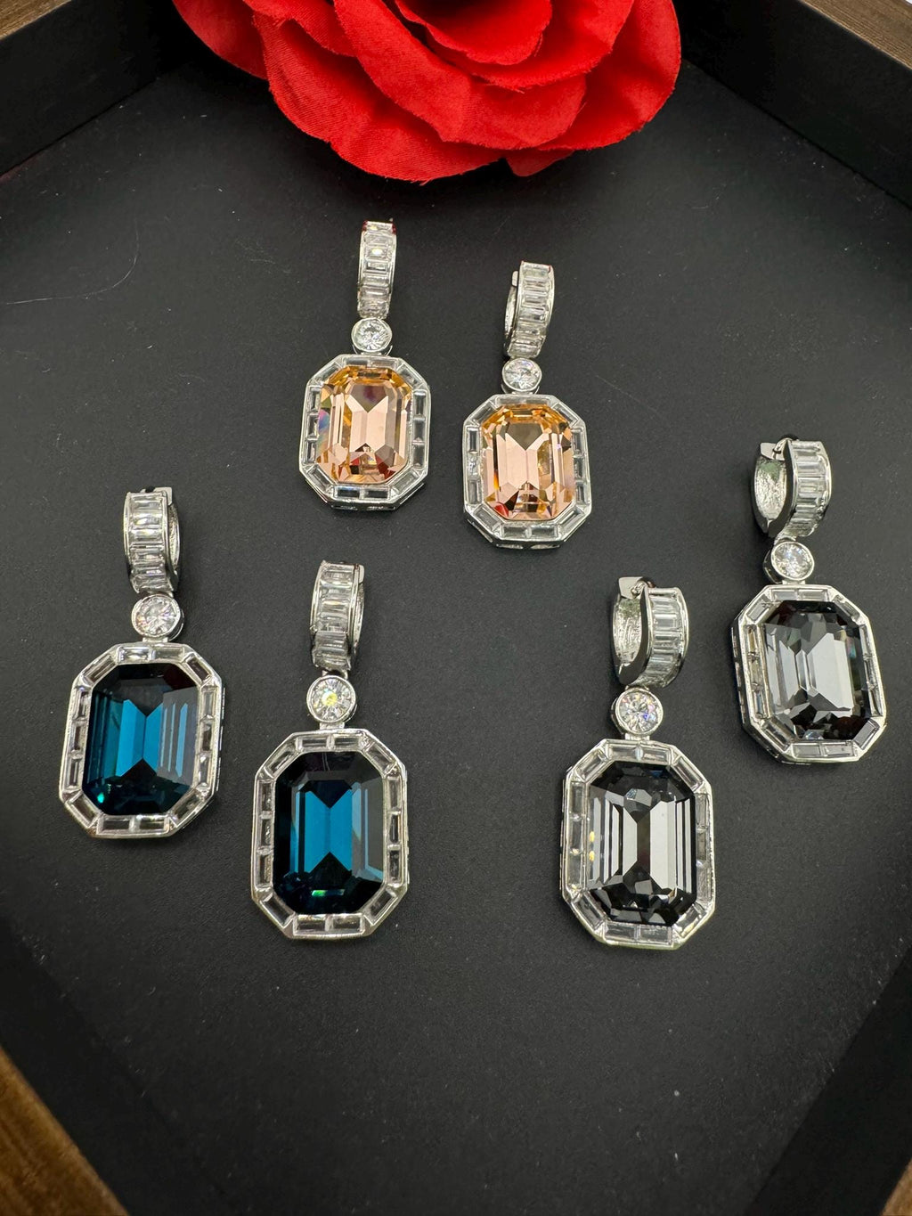 Premium Swarovski Crystal and Cubic Zirconia in rectangle drop hoops is a designer earring/Indian earring/Bridal Jewelry/Swarovski Inspired