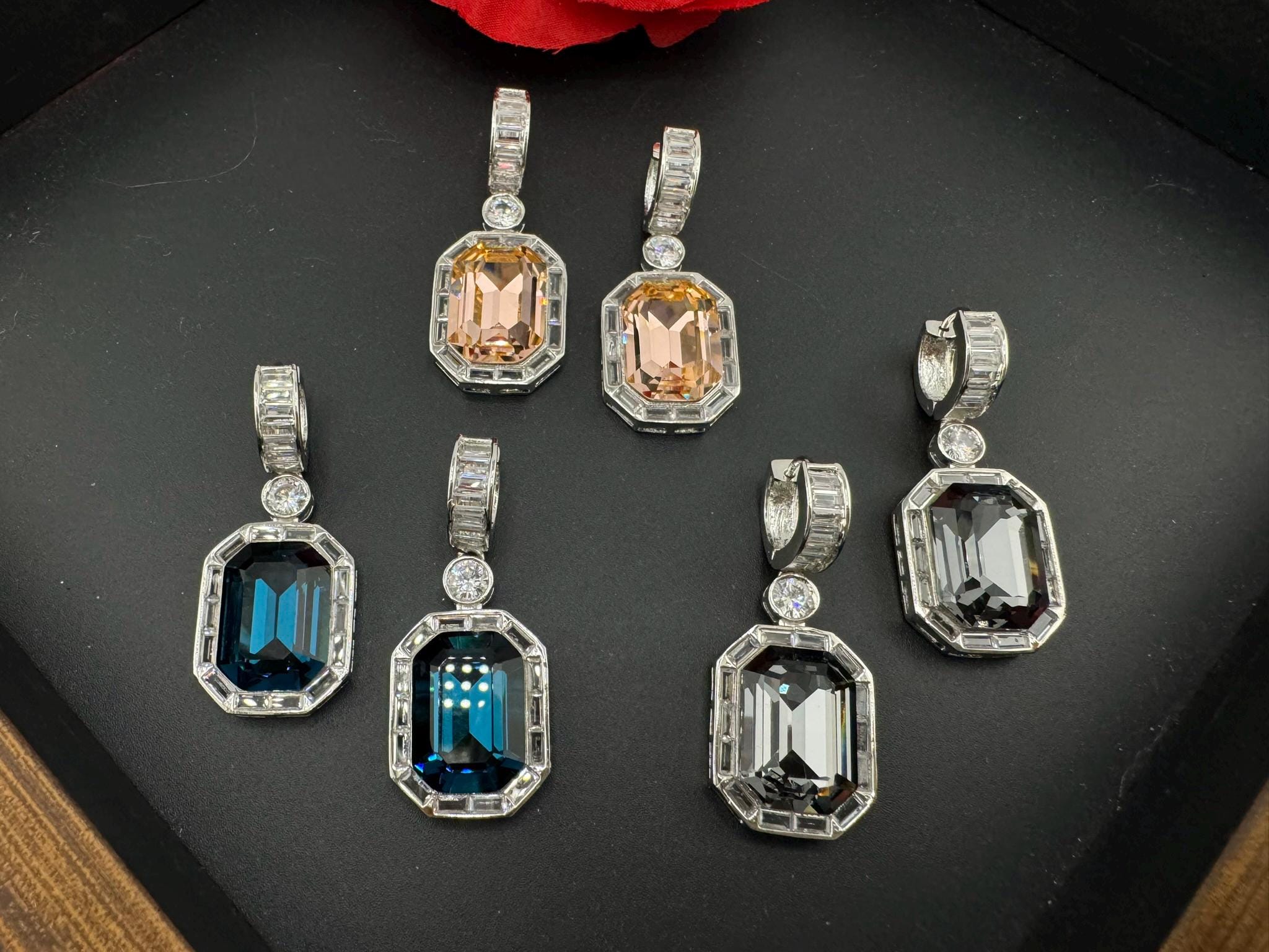 Premium Swarovski Crystal and Cubic Zirconia in rectangle drop hoops is a designer earring/Indian earring/Bridal Jewelry/Swarovski Inspired