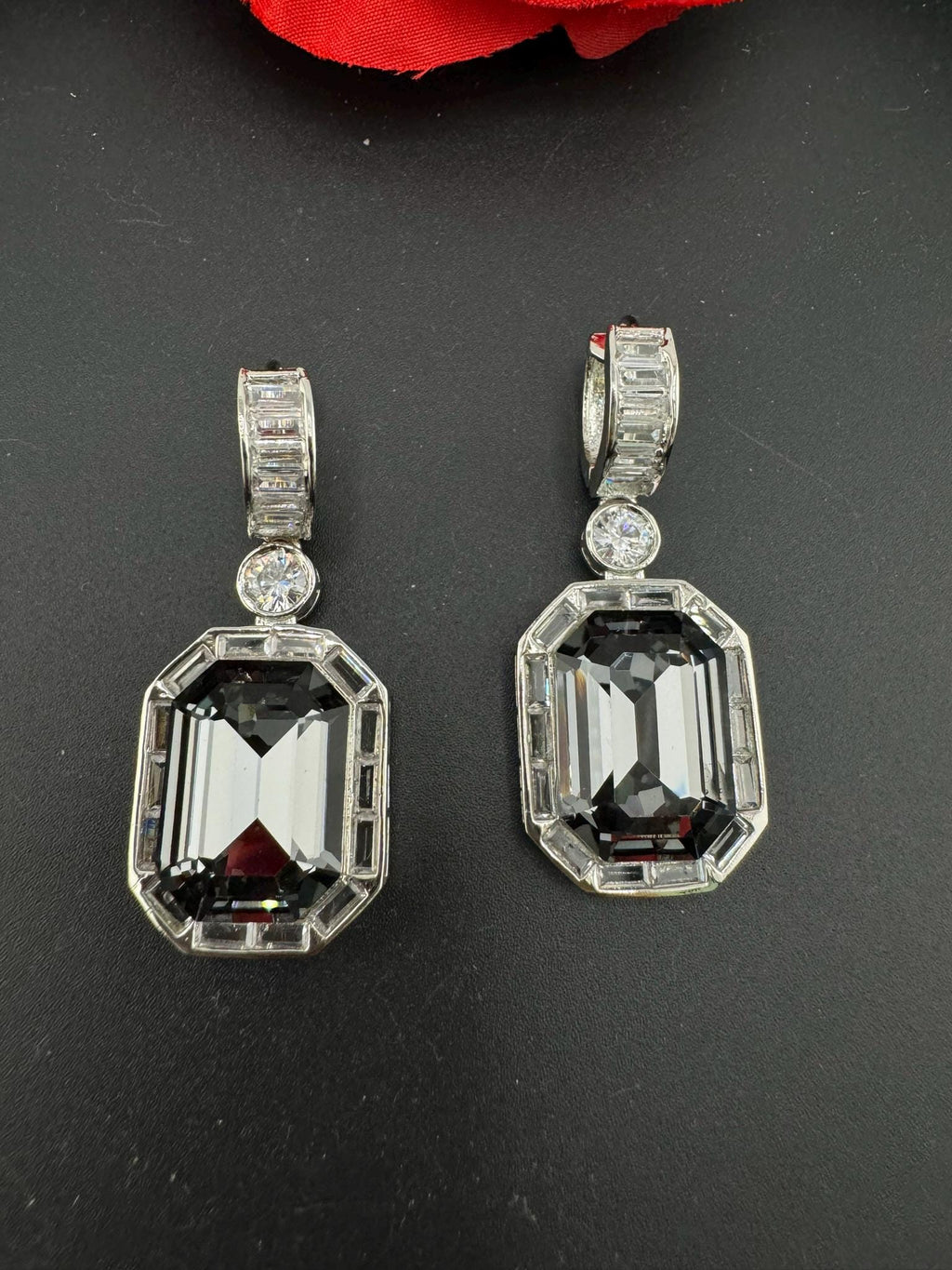 Premium Swarovski Crystal and Cubic Zirconia in rectangle drop hoops is a designer earring/Indian earring/Bridal Jewelry/Swarovski Inspired