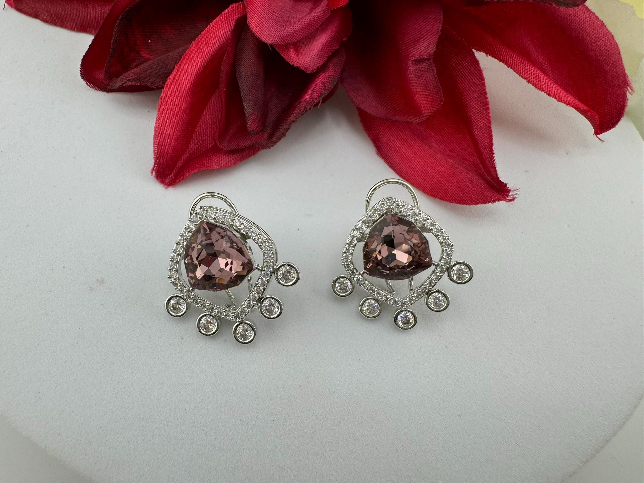 Premium Swarovski Crystal and Cubic Zirconia Studs is a designer earring with back support/Indian earring/Bridal Jewelry/Swarovski Inspired