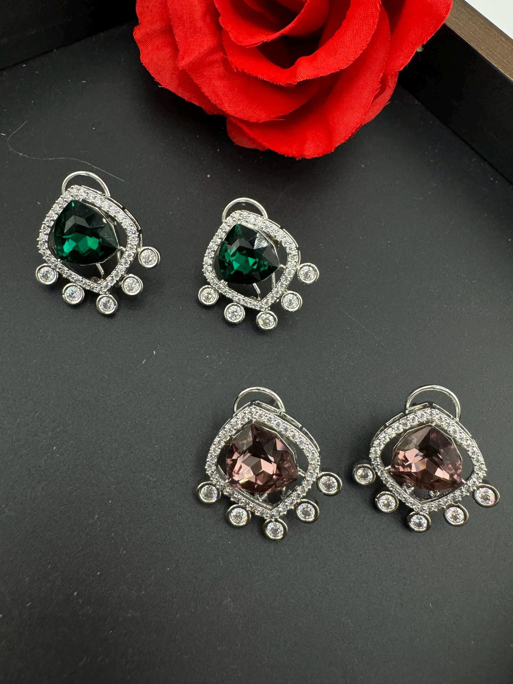 Premium Swarovski Crystal and Cubic Zirconia Studs is a designer earring with back support/Indian earring/Bridal Jewelry/Swarovski Inspired