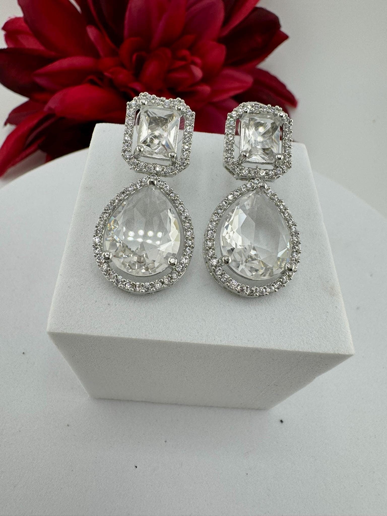 Clear Crystal and Cubic Zirconia in small drop earring/Indian earring/Bridal Jewelry/Lightweight jewelry/unique everyday jewelry/kids wear