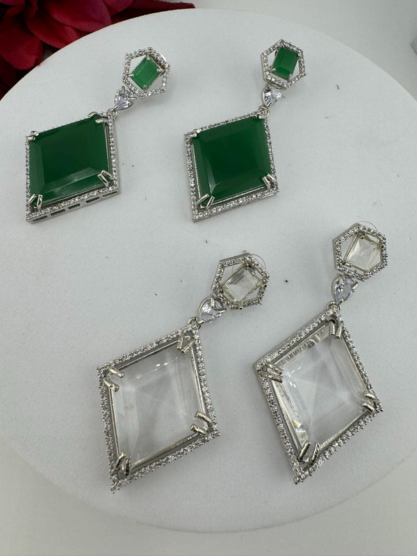 Unique clear Crystal, Stones, Cubic Zirconia in unique Diamond dangle long earring/Indian earring/Bridal Jewelry/Long dangler/lightweight