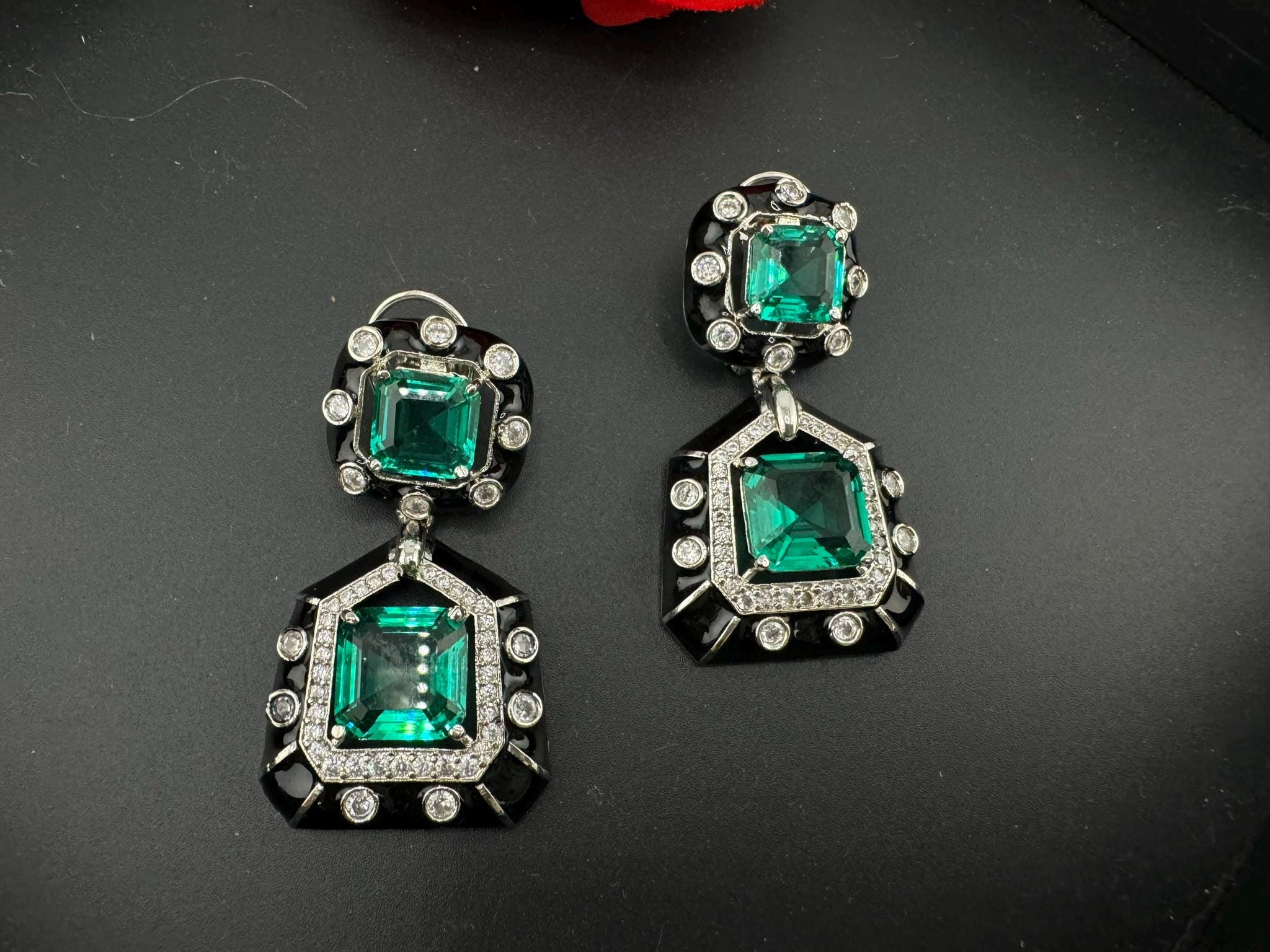 Premium Swarovski Crystal and Cubic Zirconia with Italian Minakari is a designer earrings/Indian earring/Bridal Jewelry/Swarovski Inspired