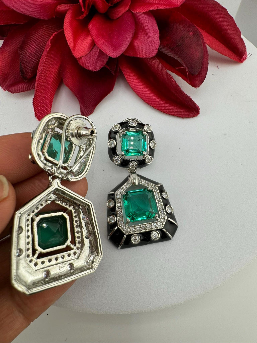 Premium Swarovski Crystal and Cubic Zirconia with Italian Minakari is a designer earrings/Indian earring/Bridal Jewelry/Swarovski Inspired