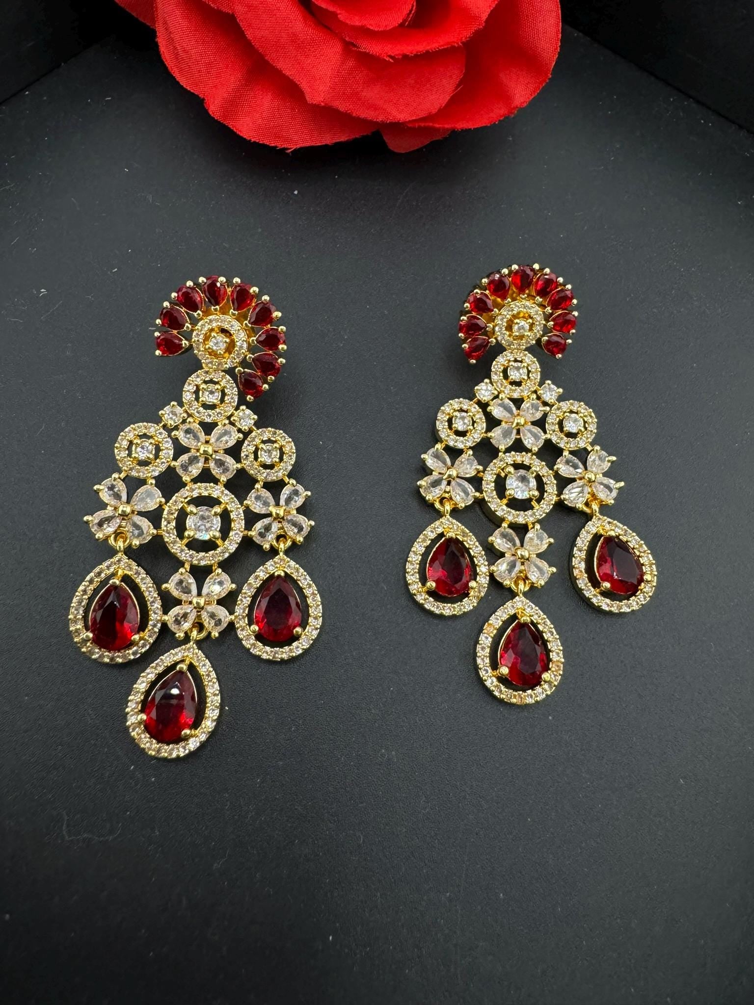 Long Cubic Zirconia Chandbali earring with stone/Gold earring/CZ earring/Statement Indian Earring/Bridal Earring/American Diamond chandelier