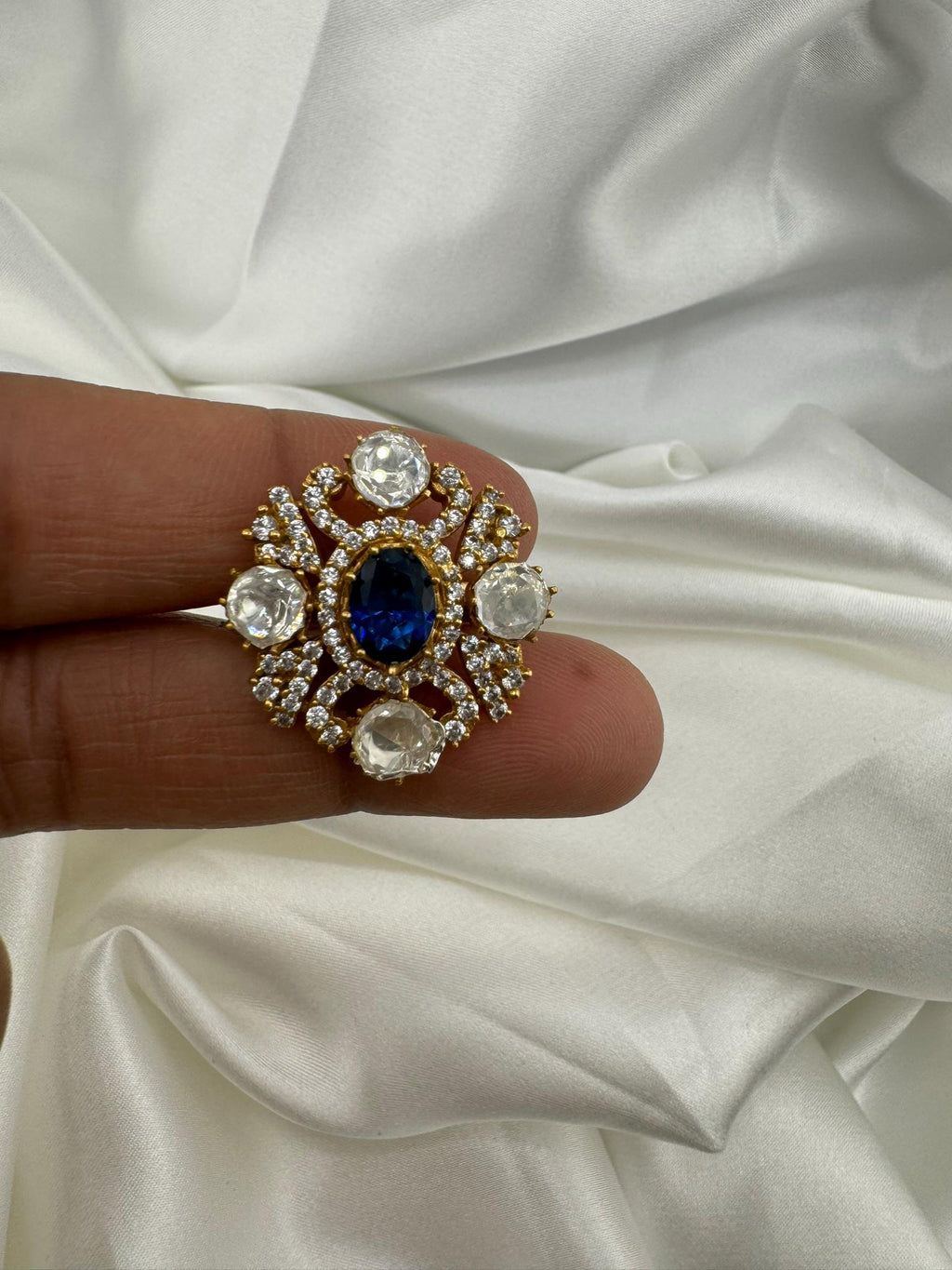 Premium Quality Statement Ring with Kundan, Natural stone, CZ/Adjustable Finger Ring/Indian Jewelry/Bollywood Jewelry/Indian Wedding jewelry