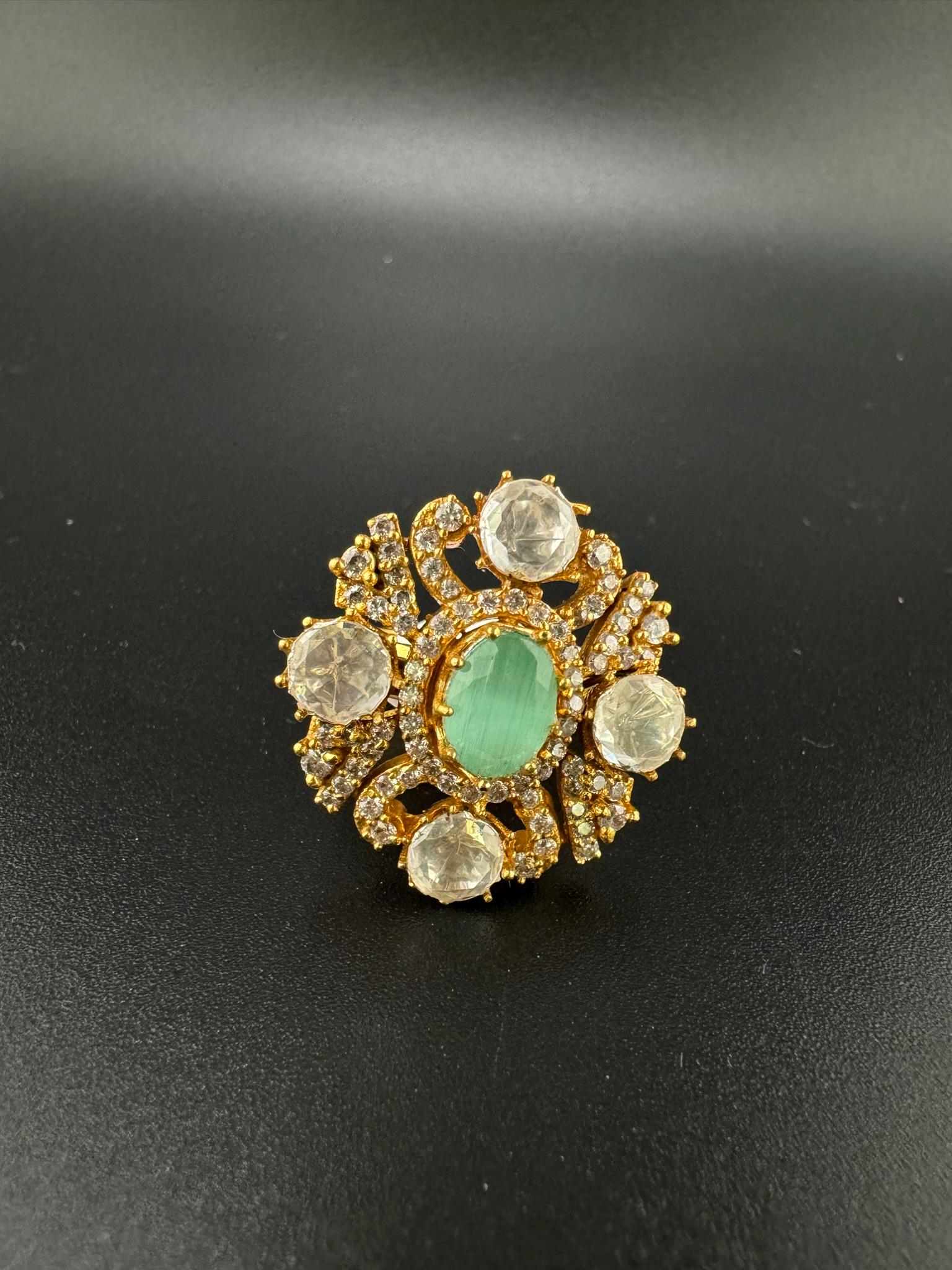 Premium Quality Statement Ring with Kundan, Natural stone, CZ/Adjustable Finger Ring/Indian Jewelry/Bollywood Jewelry/Indian Wedding jewelry