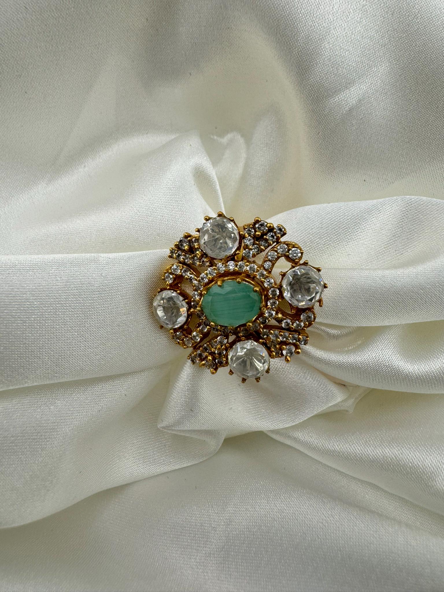 Premium Quality Statement Ring with Kundan, Natural stone, CZ/Adjustable Finger Ring/Indian Jewelry/Bollywood Jewelry/Indian Wedding jewelry