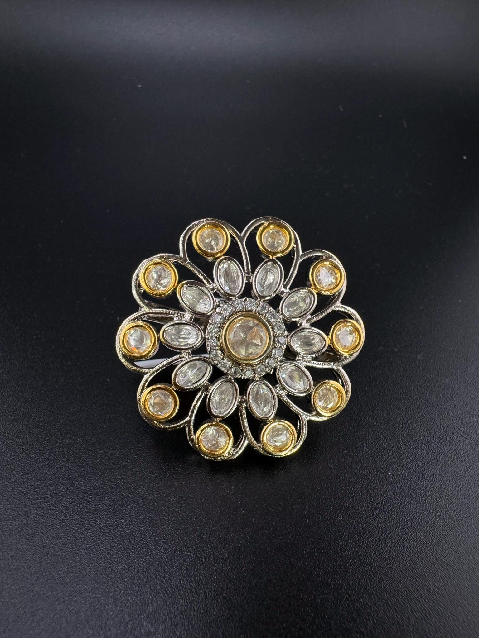 Premium Quality Victorian Ring with Tyaani Kundan and CZ/Adjustable Finger Ring/Indian Jewelry/Bollywood Jewelry/Indian Wedding jewelry