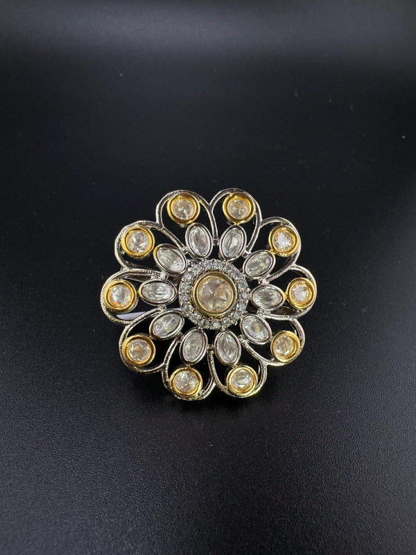 Premium Quality Victorian Ring with Tyaani Kundan and CZ/Adjustable Finger Ring/Indian Jewelry/Bollywood Jewelry/Indian Wedding jewelry