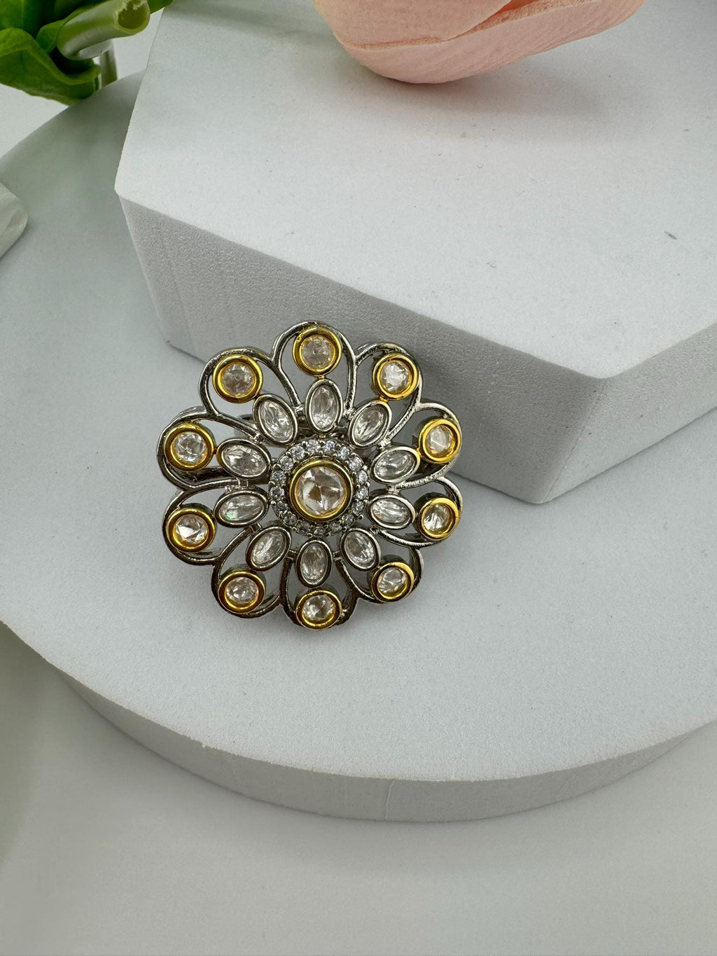 Premium Quality Victorian Ring with Tyaani Kundan and CZ/Adjustable Finger Ring/Indian Jewelry/Bollywood Jewelry/Indian Wedding jewelry