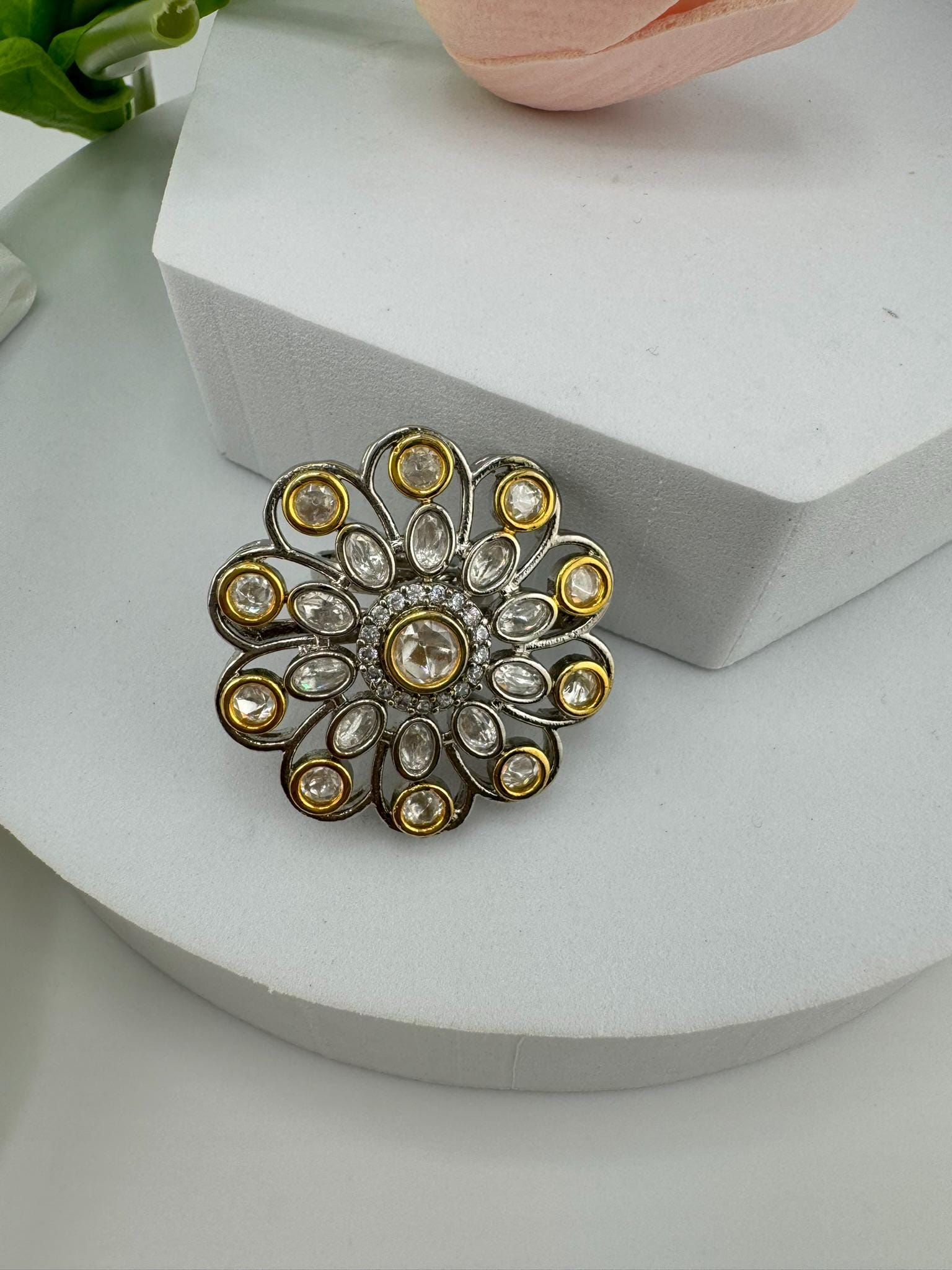 Premium Quality Victorian Ring with Tyaani Kundan and CZ/Adjustable Finger Ring/Indian Jewelry/Bollywood Jewelry/Indian Wedding jewelry