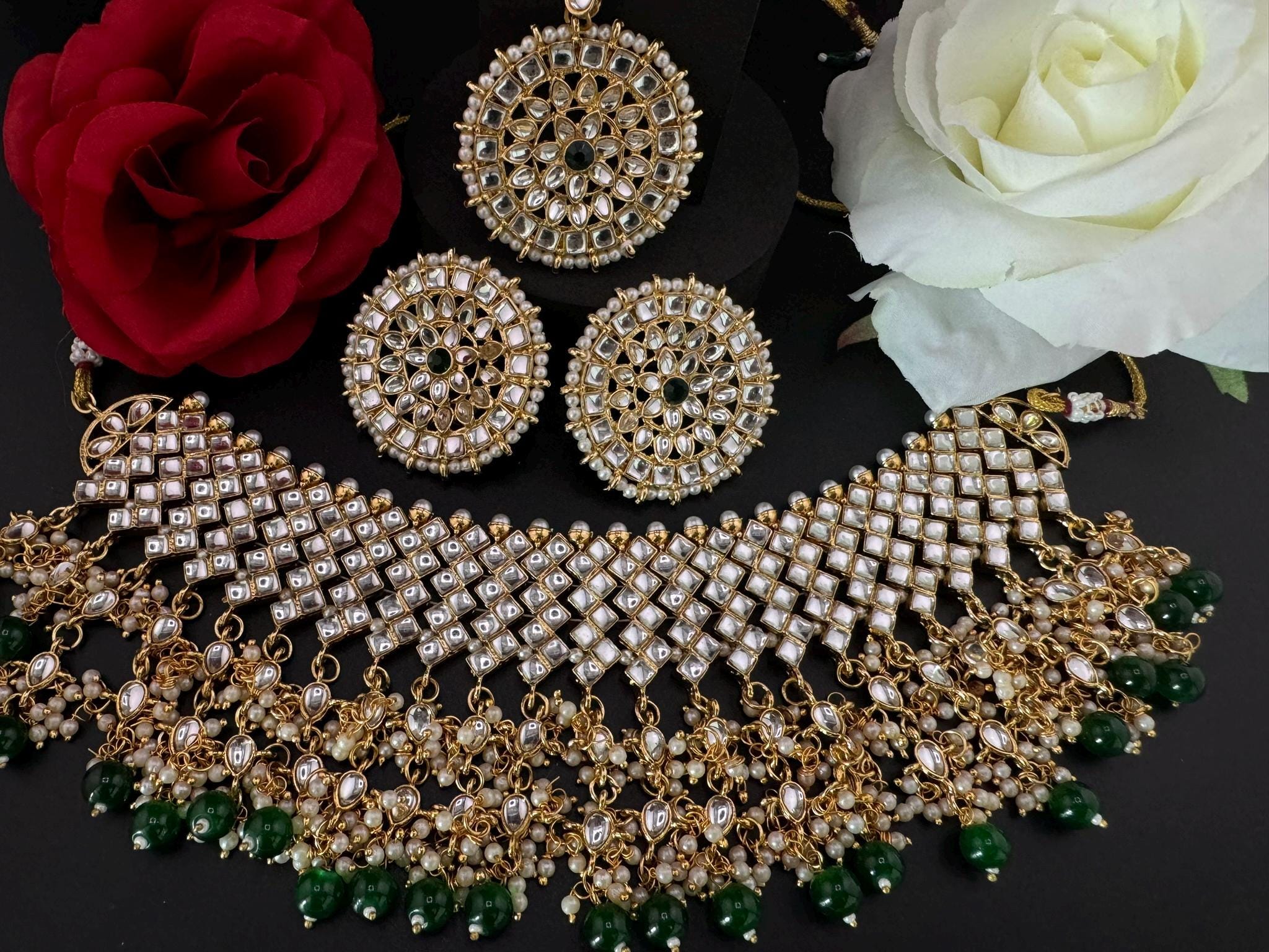 Kundan Bridal Necklace Set/High Quality Kundan set/Bridal necklace set with earring and Tika/Bridal Jewelry/Trendy Indian Bridal set