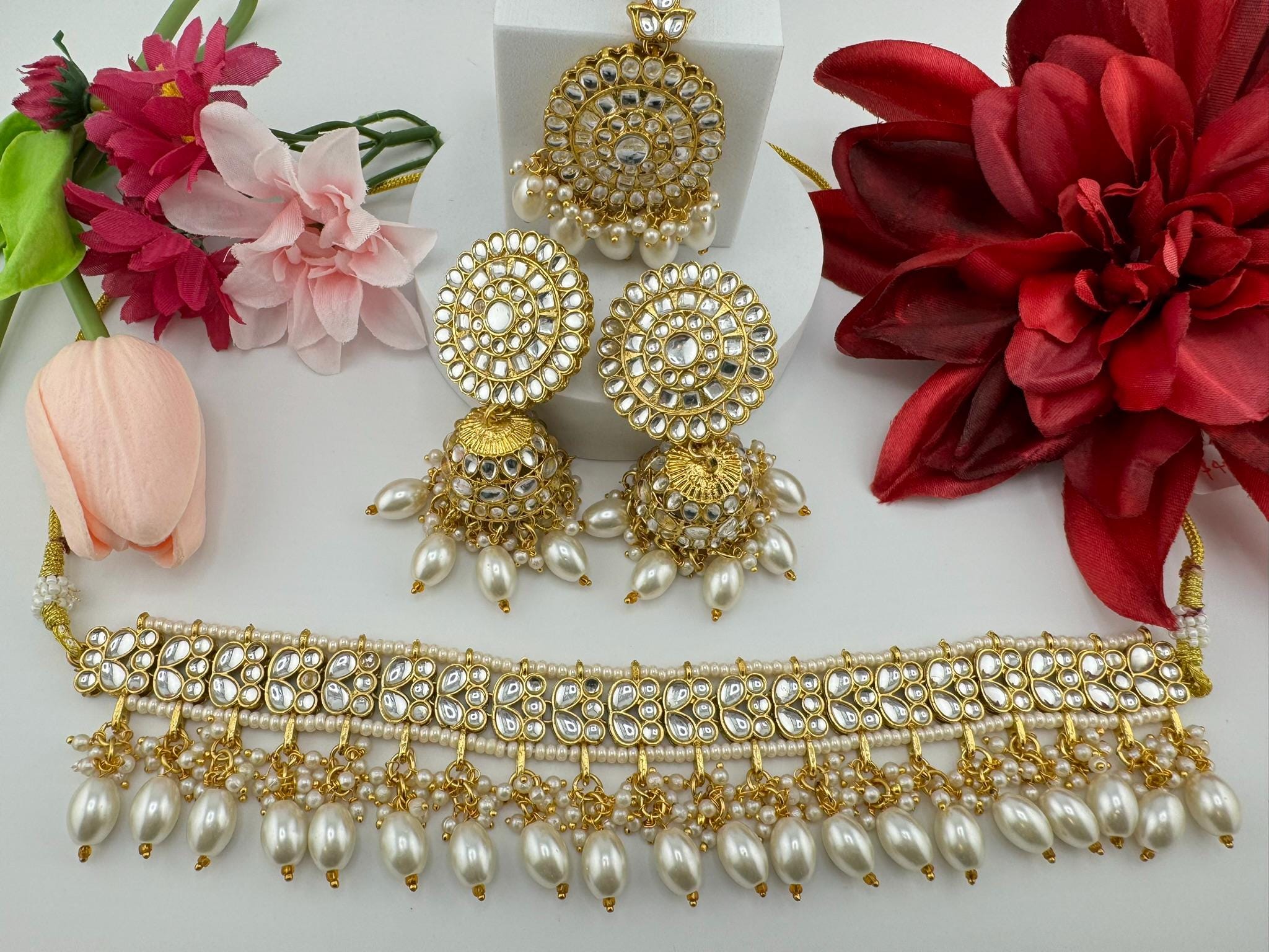 Kundan Choker Necklace Set/High Quality Kundan choker set/Indian necklace set with earring and Tika/Bridal Jewelry/Trendy Indian Bridal set