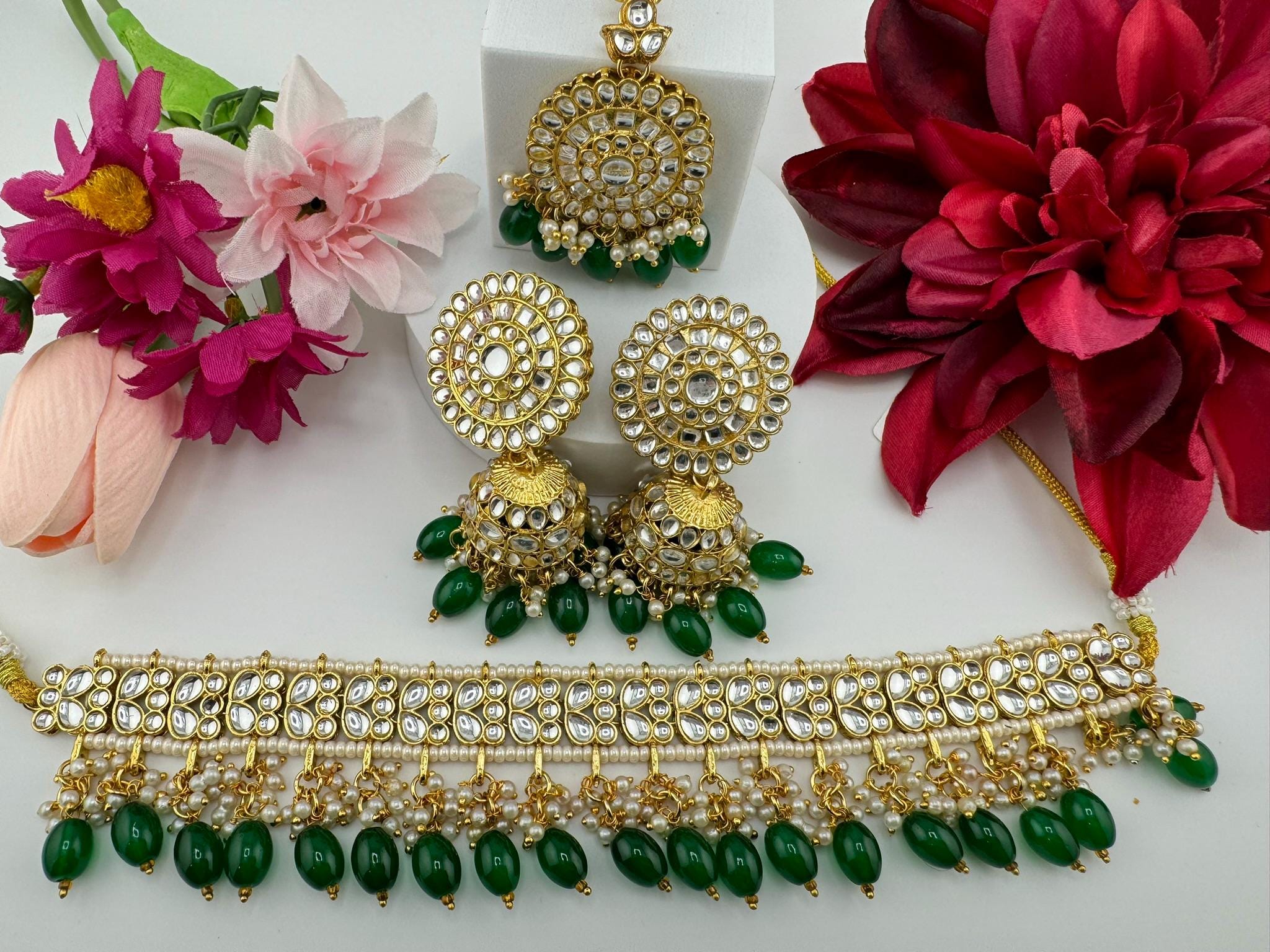 Kundan Choker Necklace Set/High Quality Kundan choker set/Indian necklace set with earring and Tika/Bridal Jewelry/Trendy Indian Bridal set