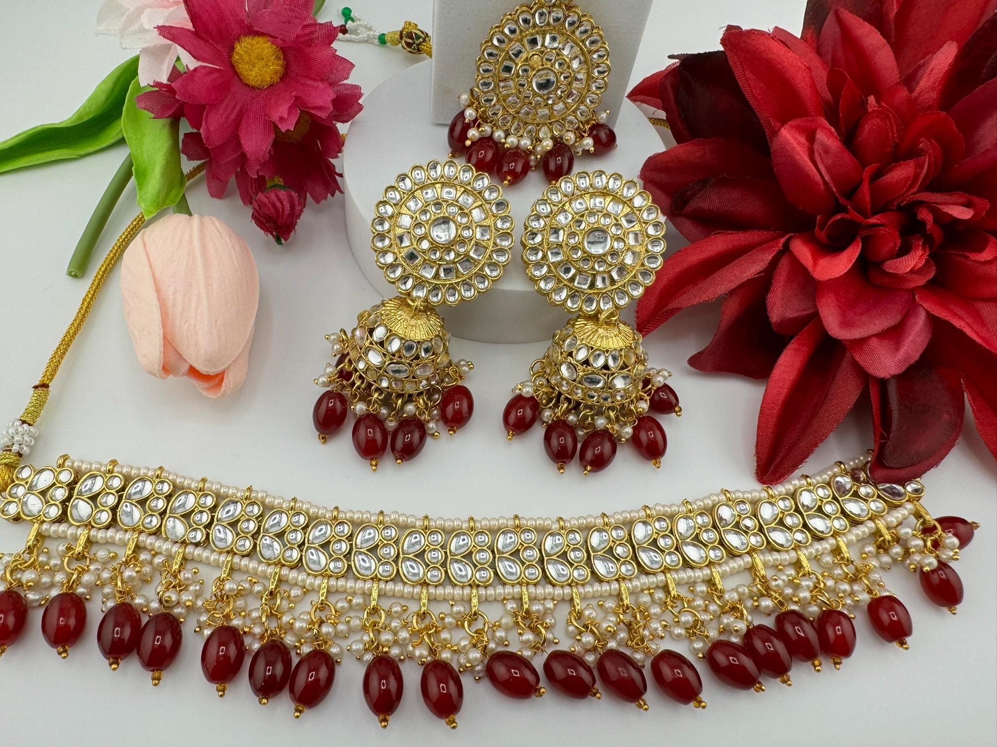 Kundan Choker Necklace Set/High Quality Kundan choker set/Indian necklace set with earring and Tika/Bridal Jewelry/Trendy Indian Bridal set