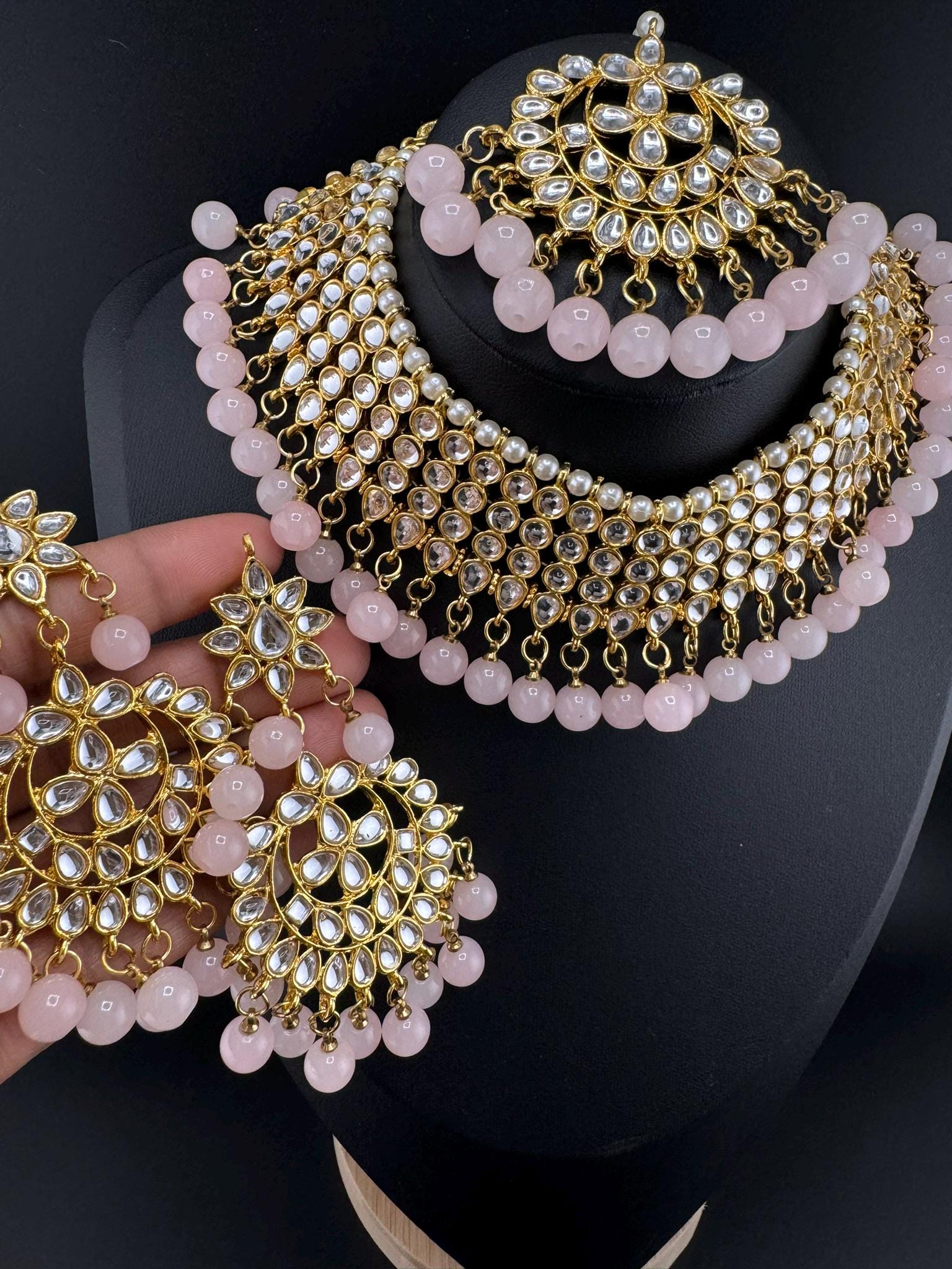 Kundan Bridal Pink Necklace Choker Set/High Quality Choker/Bridal necklace set with earring and Tika/Bridal Jewelry/Trendy Indian Bridal set