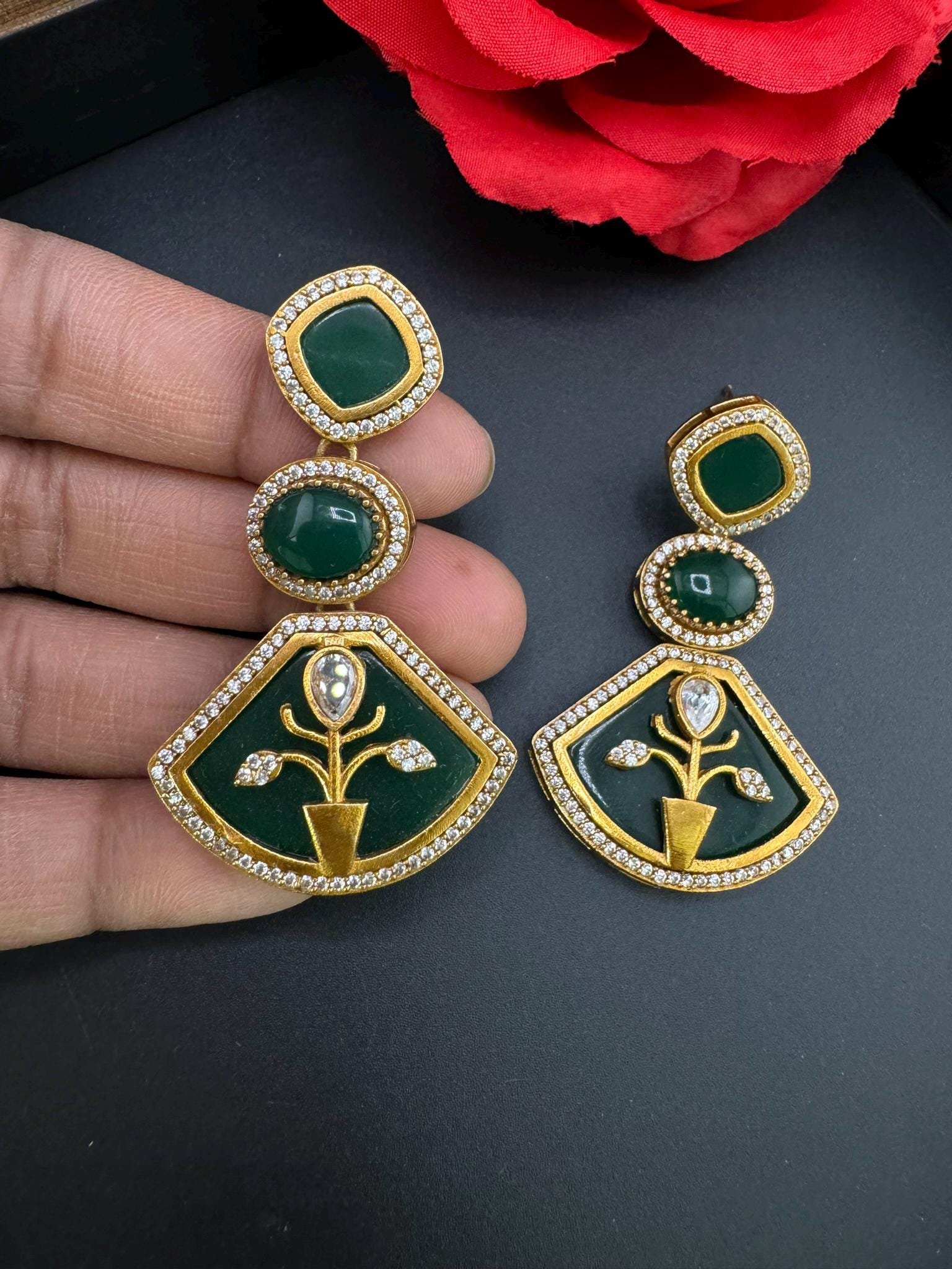 Premium Uncut kundan, natural stone, Mother Of Pearls, Matt Gold look, CZ, Amrapali inspired designer earring/Indian earring/Bridal Jewelry