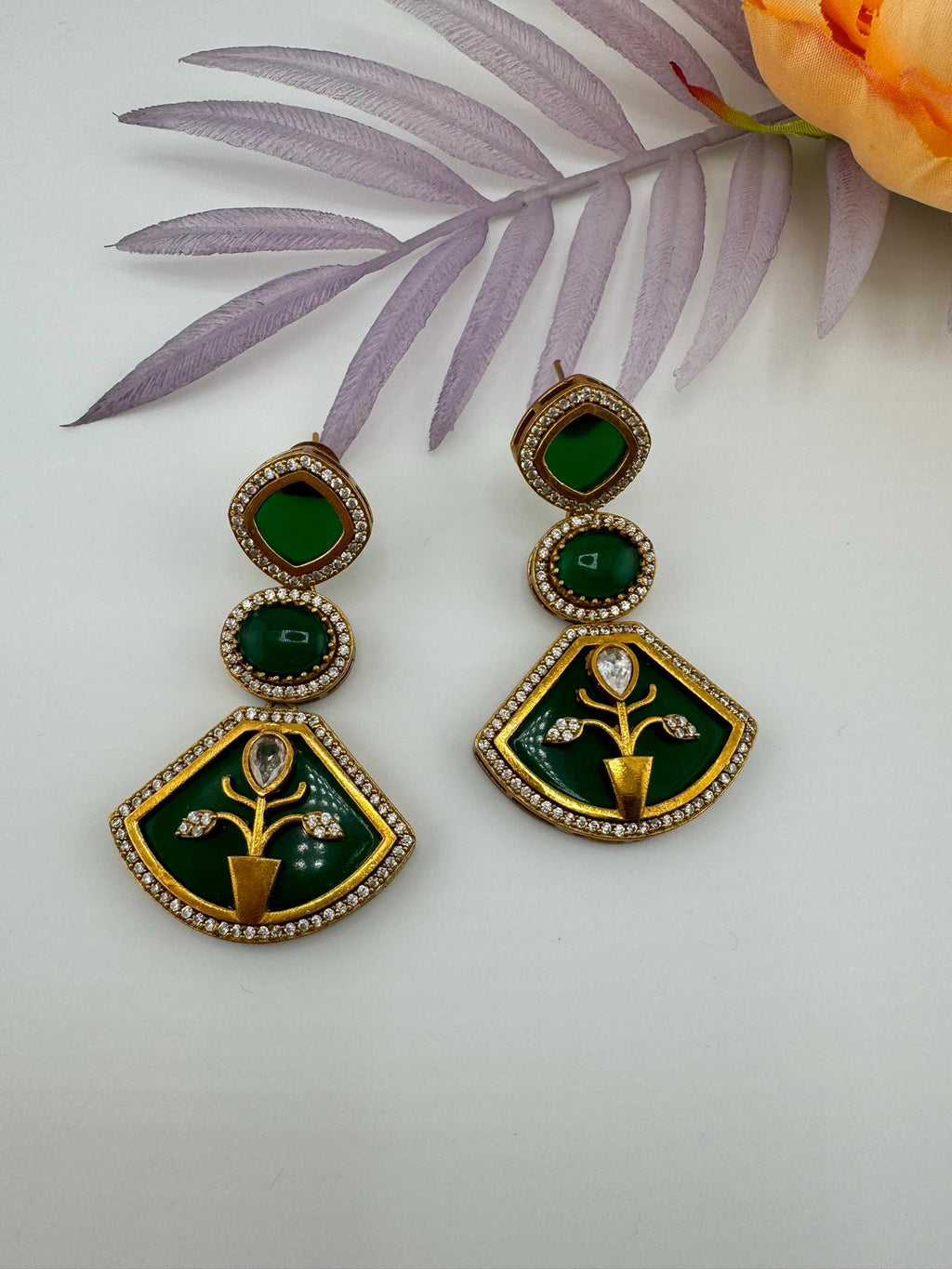 Premium Uncut kundan, natural stone, Mother Of Pearls, Matt Gold look, CZ, Amrapali inspired designer earring/Indian earring/Bridal Jewelry