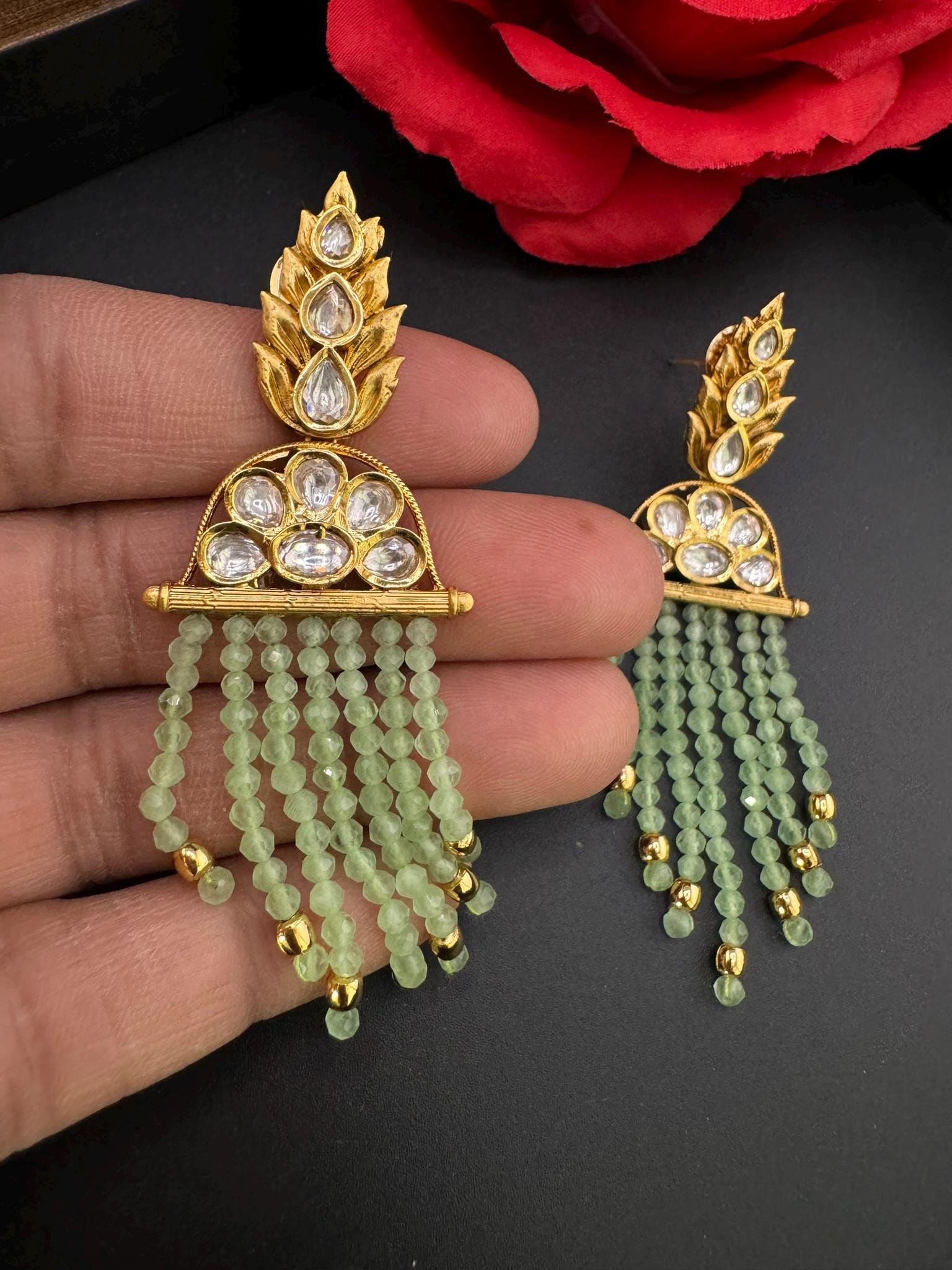 Premium High Quality Tyaani Kundan with Onyx beads is Tyaani inspired designer earring/Chandelier earring/Lightweight Earring/Bridal wear