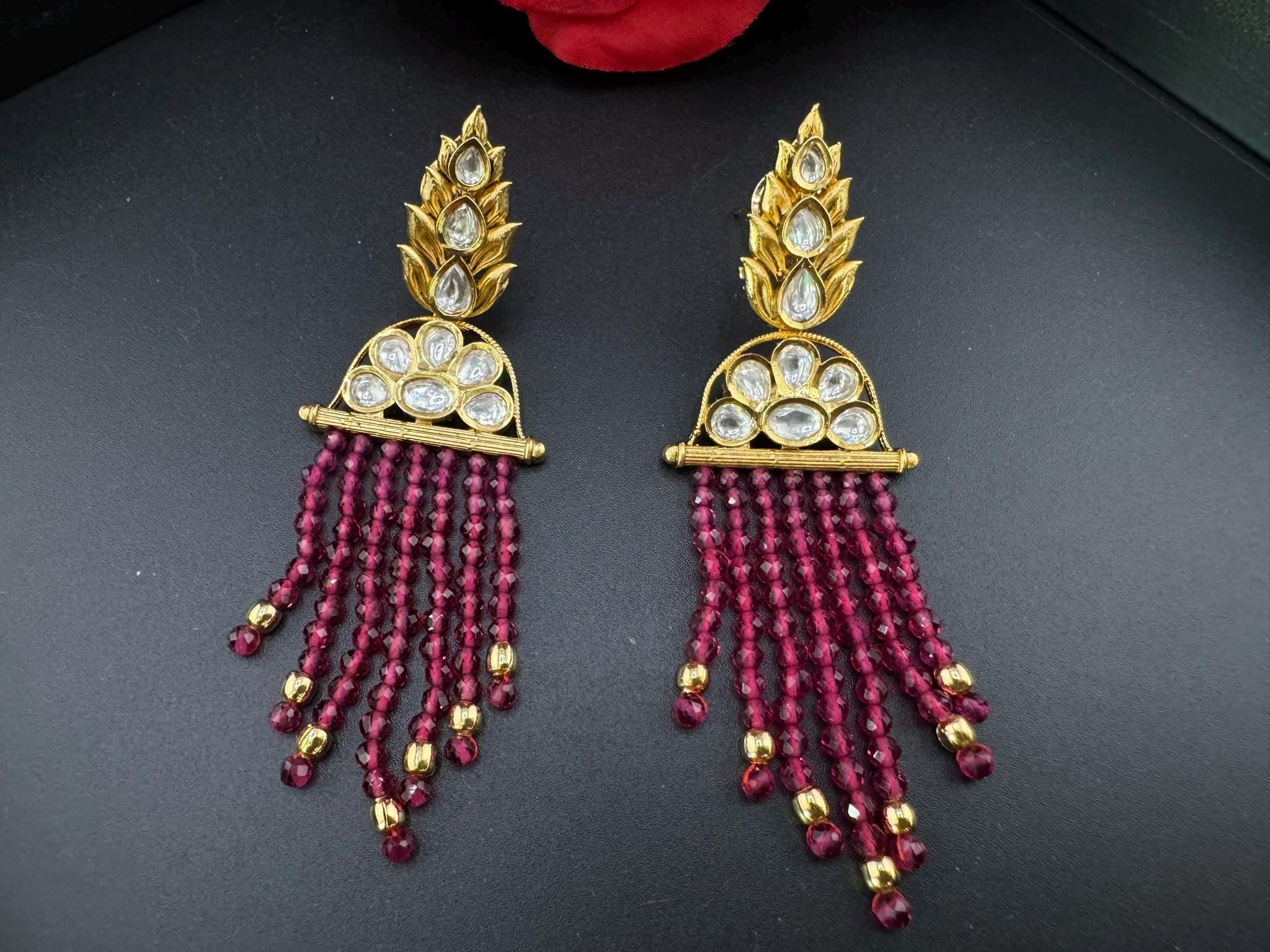 Premium High Quality Tyaani Kundan with Onyx beads is Tyaani inspired designer earring/Chandelier earring/Lightweight Earring/Bridal wear