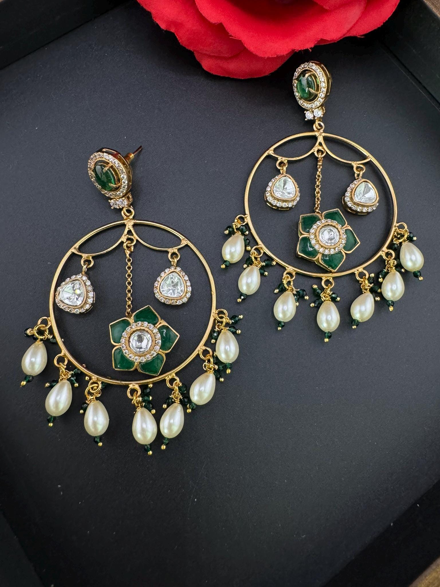 Premium Pachi Kundan Dangler with uncut kundan, Pearls hoop is Amrapali inspired designer earring/Indian Statement earring/Bridal Jewelry