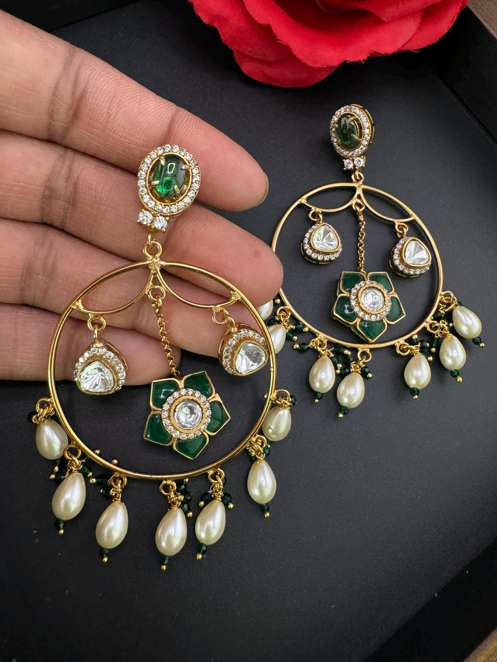 Premium Pachi Kundan Dangler with uncut kundan, Pearls hoop is Amrapali inspired designer earring/Indian Statement earring/Bridal Jewelry