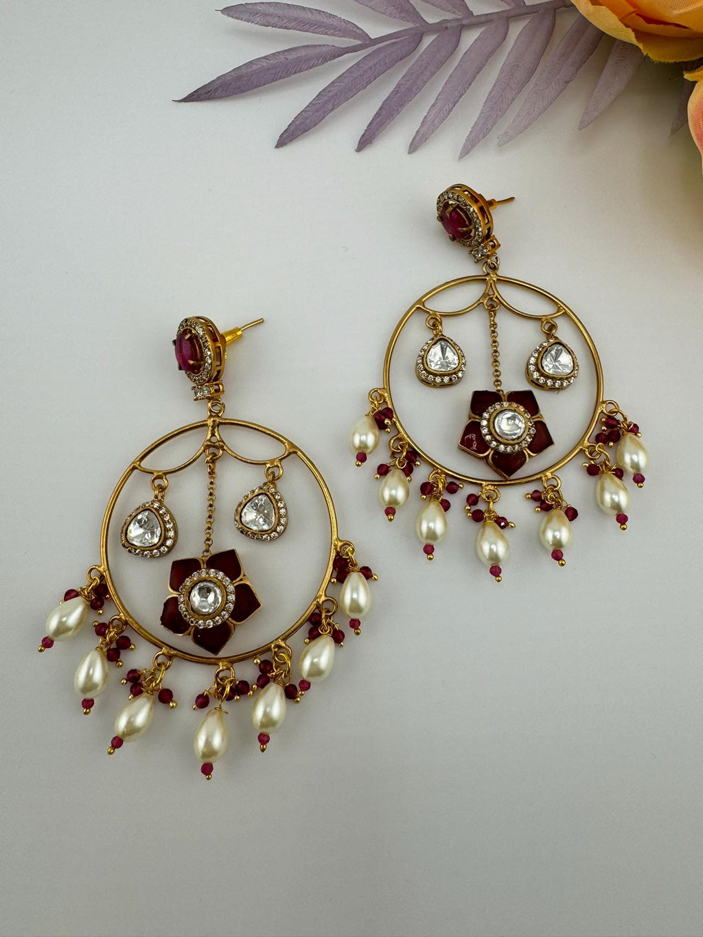 Premium Pachi Kundan Dangler with uncut kundan, Pearls hoop is Amrapali inspired designer earring/Indian Statement earring/Bridal Jewelry