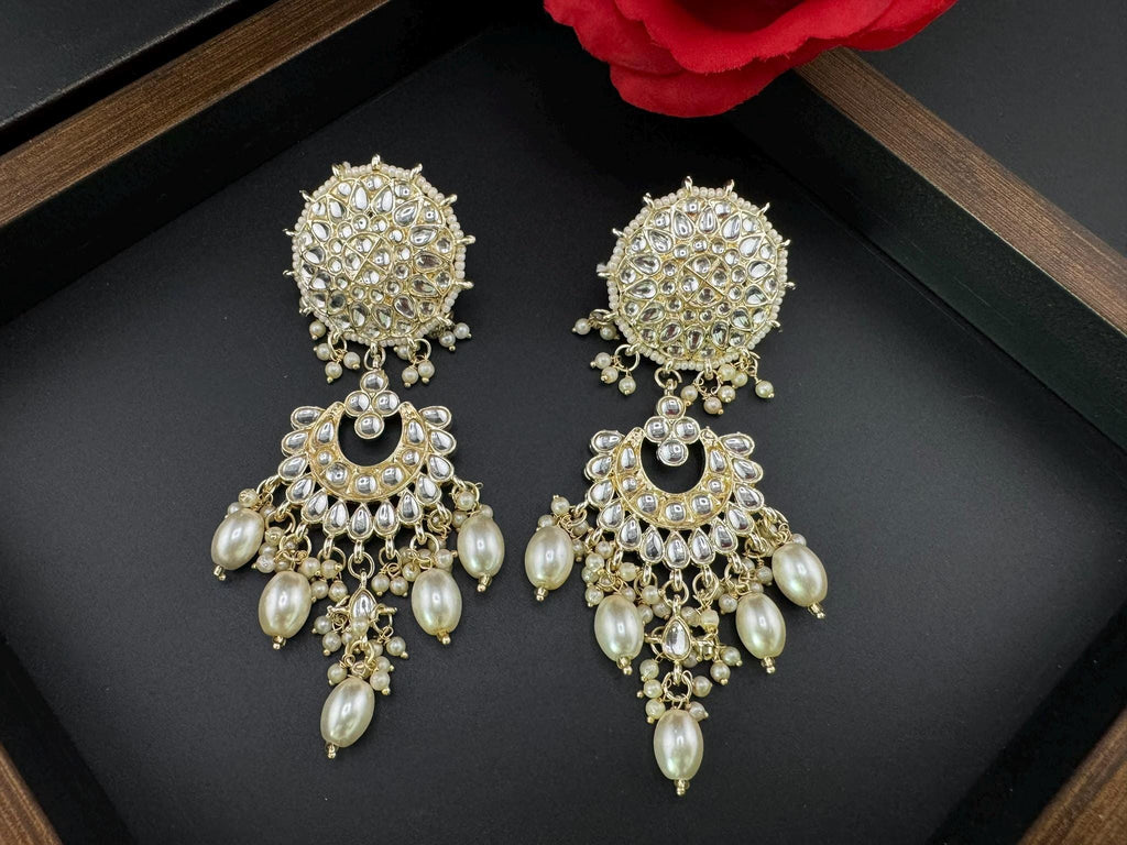 Uncut Kundan Big Chandbali earrings, stone and pearls/Kundan earring/Indian Earrings/Bridal Earring/Traditional earring/Statement earring