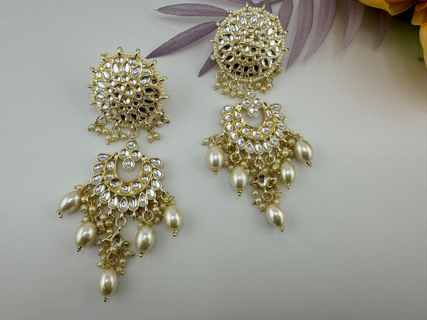 Uncut Kundan Big Chandbali earrings, stone and pearls/Kundan earring/Indian Earrings/Bridal Earring/Traditional earring/Statement earring