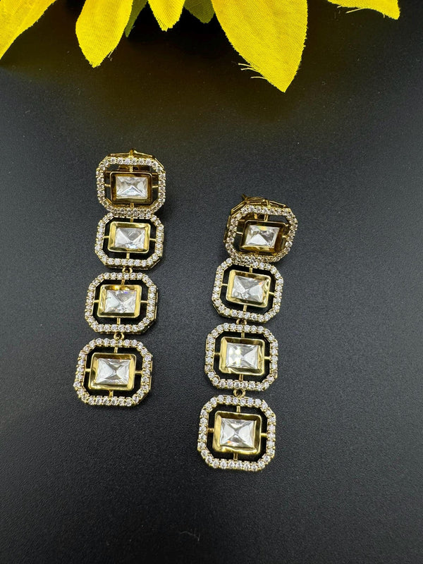 Premium High Quality Gold Polish Uncut Kundan, CZ details is Tyaani Inspired designer earrings/Chandelier earrings/Long Drop Earrings