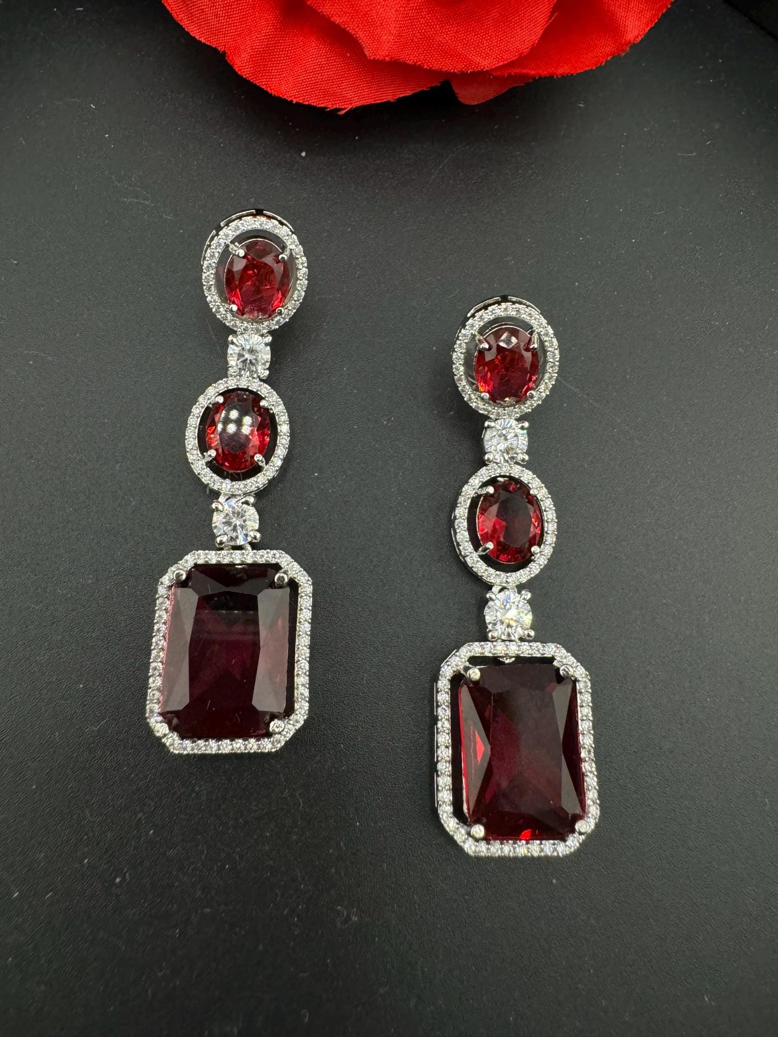 Premium Stones, Crystal and Cubic Zirconia in unique style setting is a designer earring/Indian earring/Bridal Jewelry/Swarovski Inspired