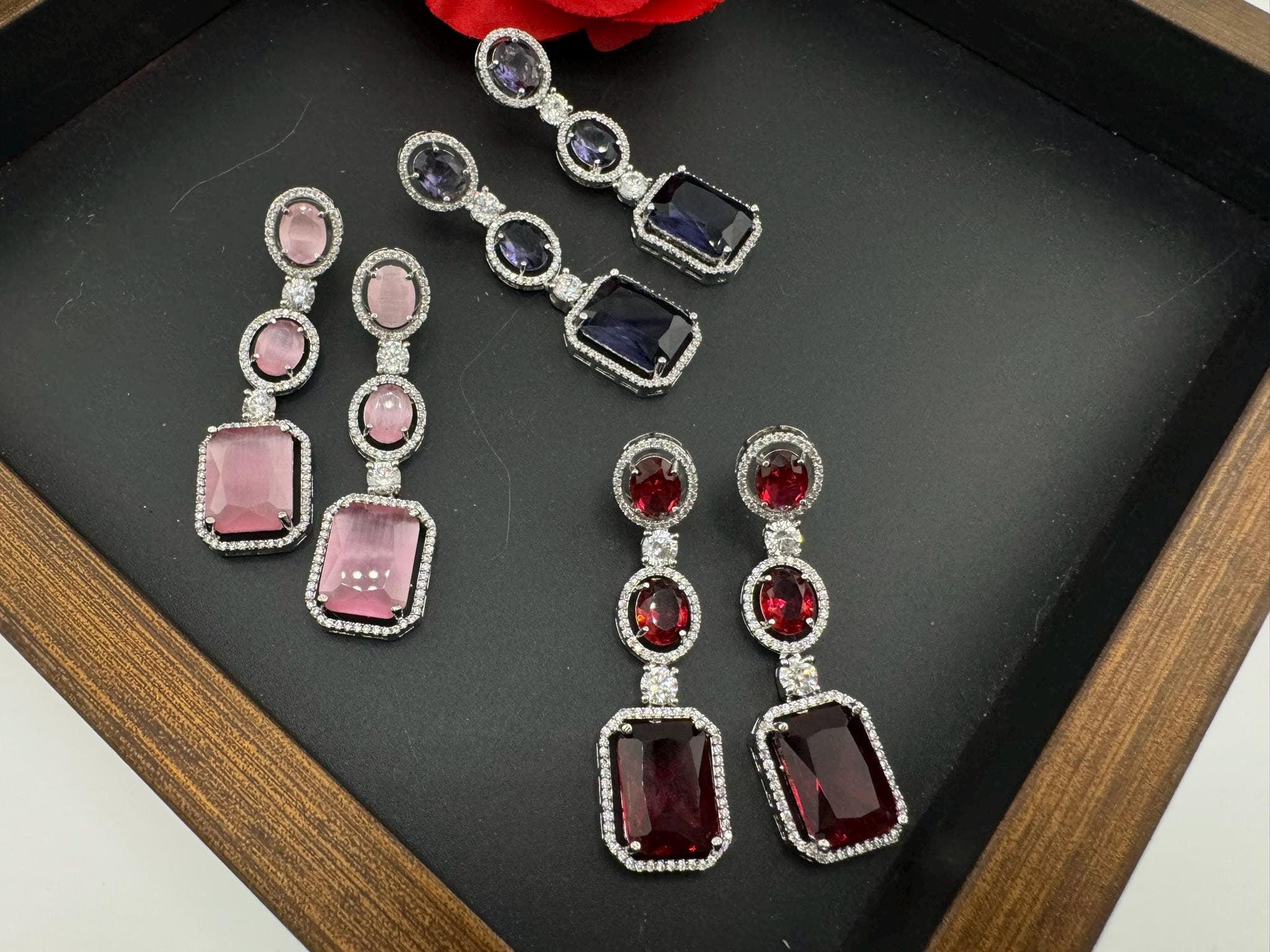 Premium Stones, Crystal and Cubic Zirconia in unique style setting is a designer earring/Indian earring/Bridal Jewelry/Swarovski Inspired