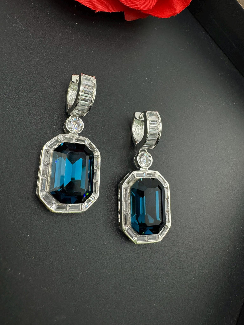 Premium Swarovski Crystal and Cubic Zirconia in rectangle drop hoops is a designer earring/Indian earring/Bridal Jewelry/Swarovski Inspired