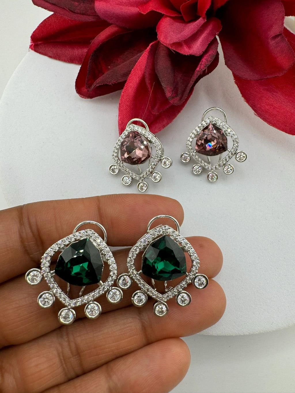 Premium Swarovski Crystal and Cubic Zirconia Studs is a designer earring with back support/Indian earring/Bridal Jewelry/Swarovski Inspired
