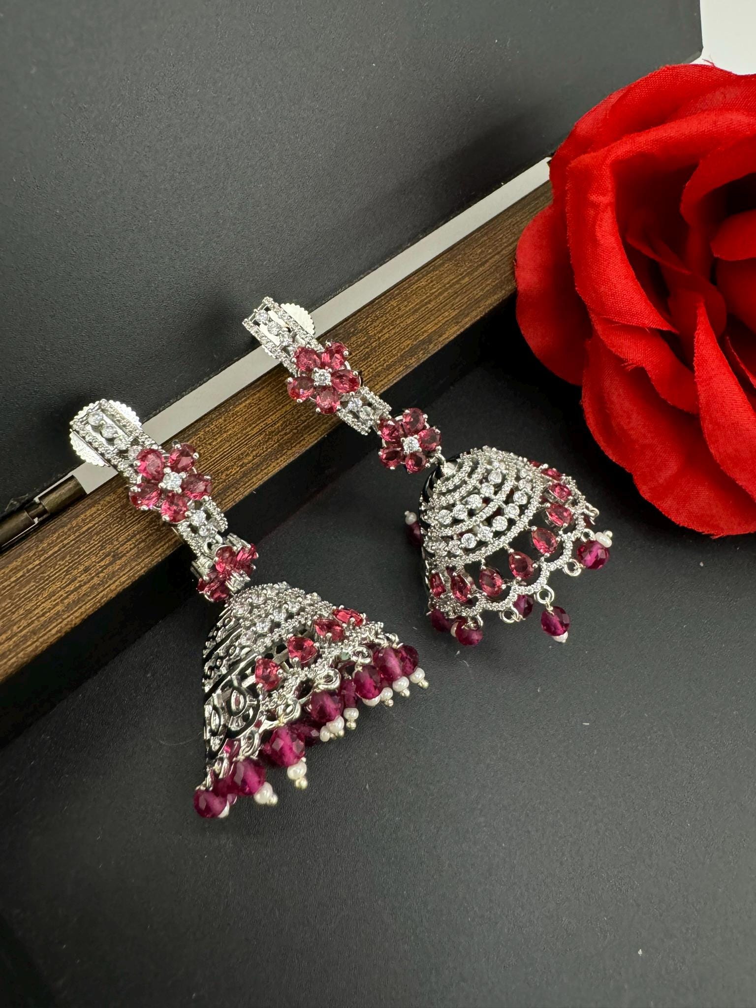 Premium Stones and Cubic Zirconia in unique Jhumka style is a designer long earring/Indian earring/Bridal Jewelry/CZ Long jhumka/lightweight