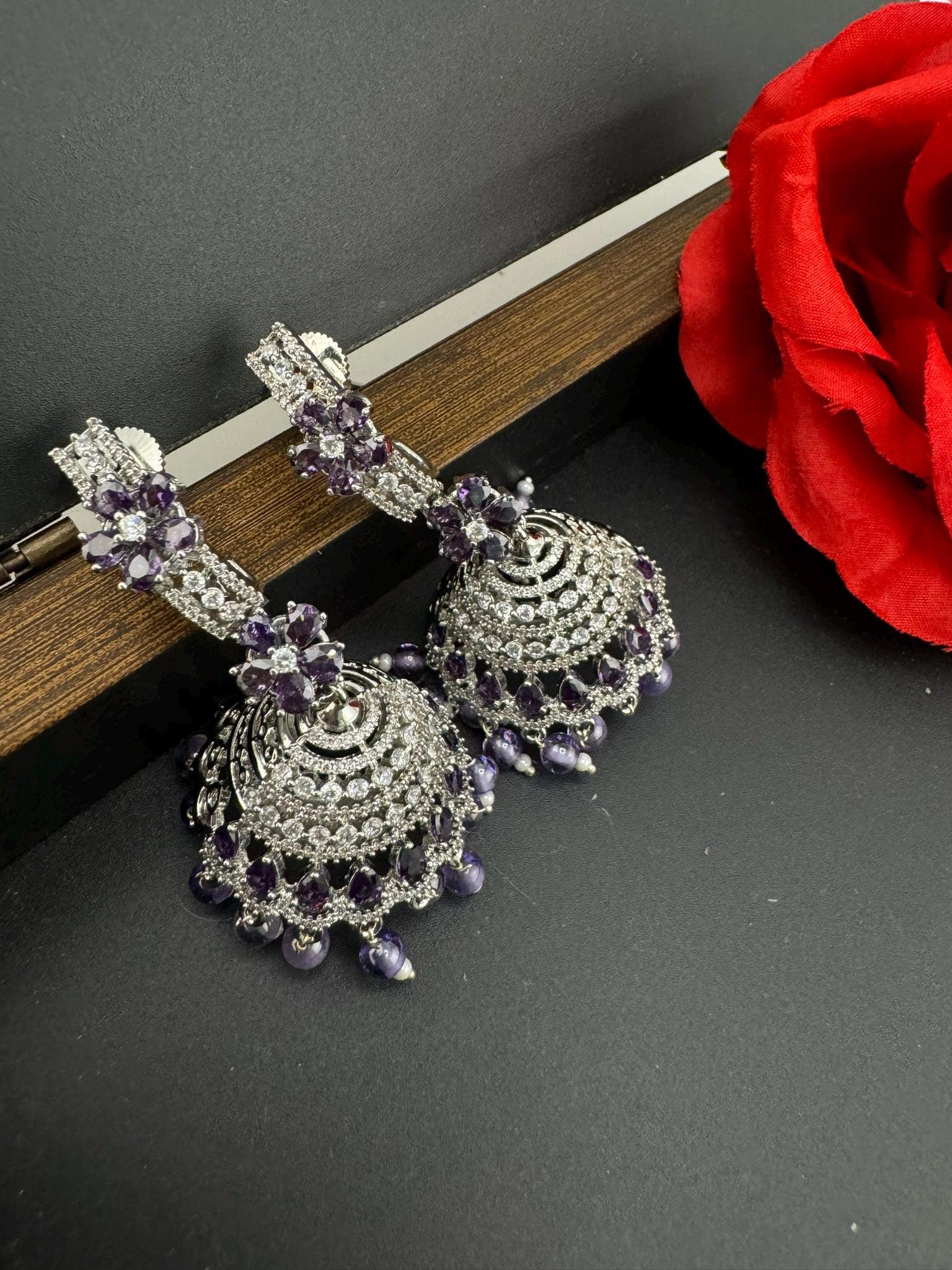 Premium Stones and Cubic Zirconia in unique Jhumka style is a designer long earring/Indian earring/Bridal Jewelry/CZ Long jhumka/lightweight
