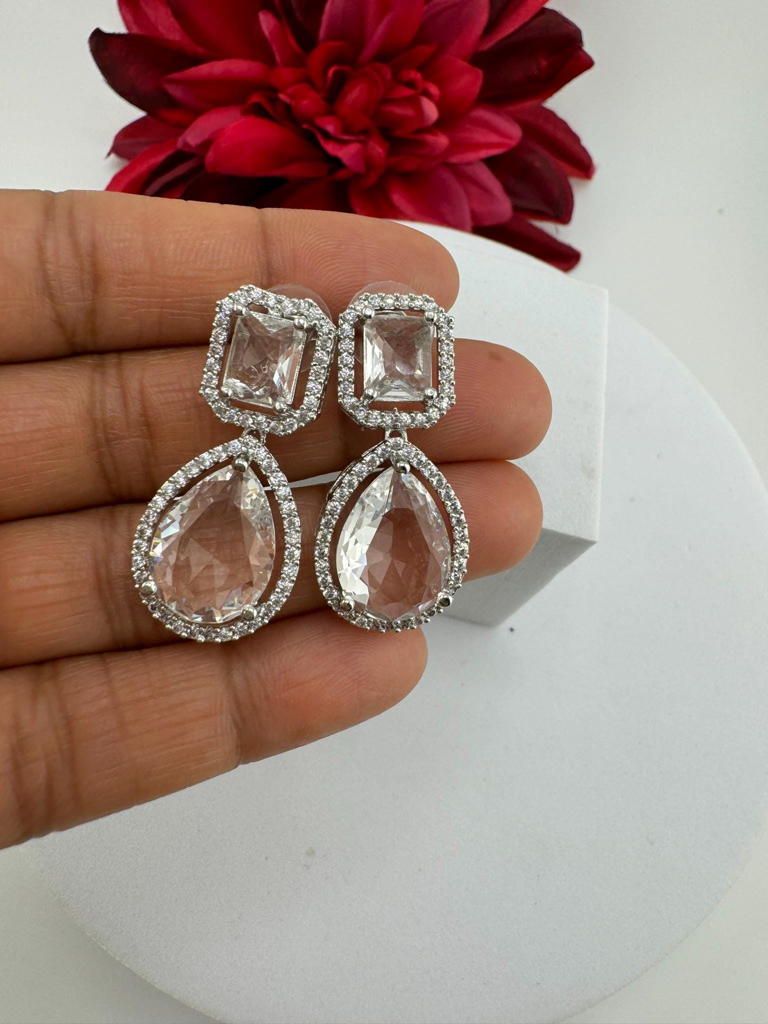 Clear Crystal and Cubic Zirconia in small drop earring/Indian earring/Bridal Jewelry/Lightweight jewelry/unique everyday jewelry/kids wear