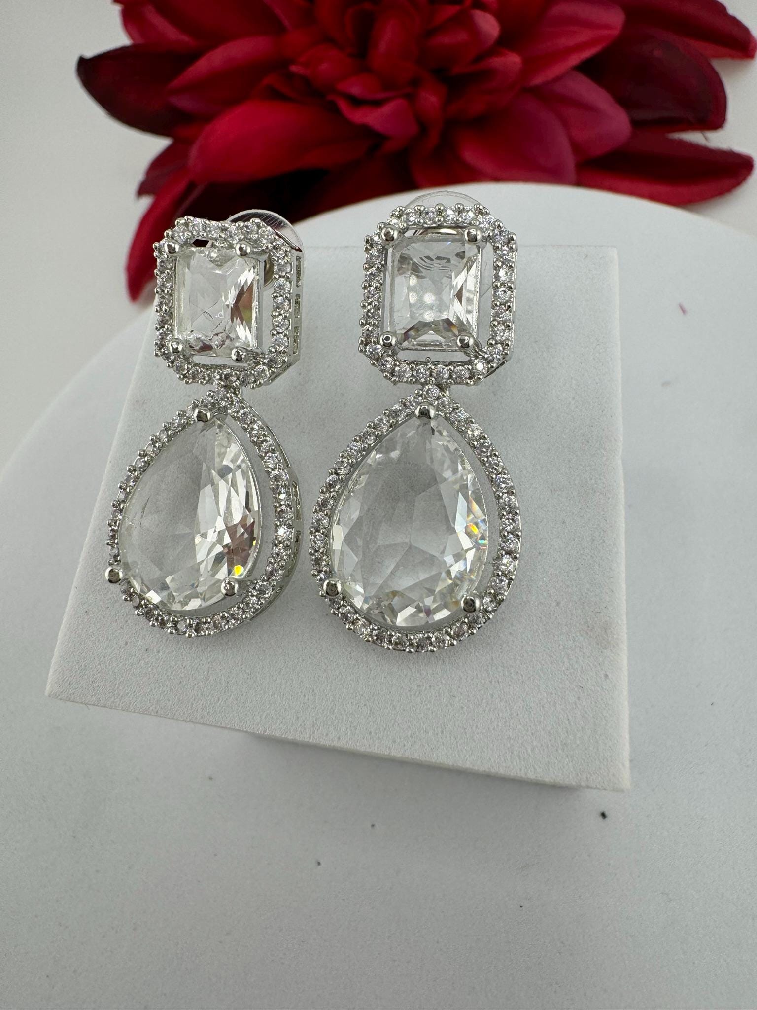 Clear Crystal and Cubic Zirconia in small drop earring/Indian earring/Bridal Jewelry/Lightweight jewelry/unique everyday jewelry/kids wear