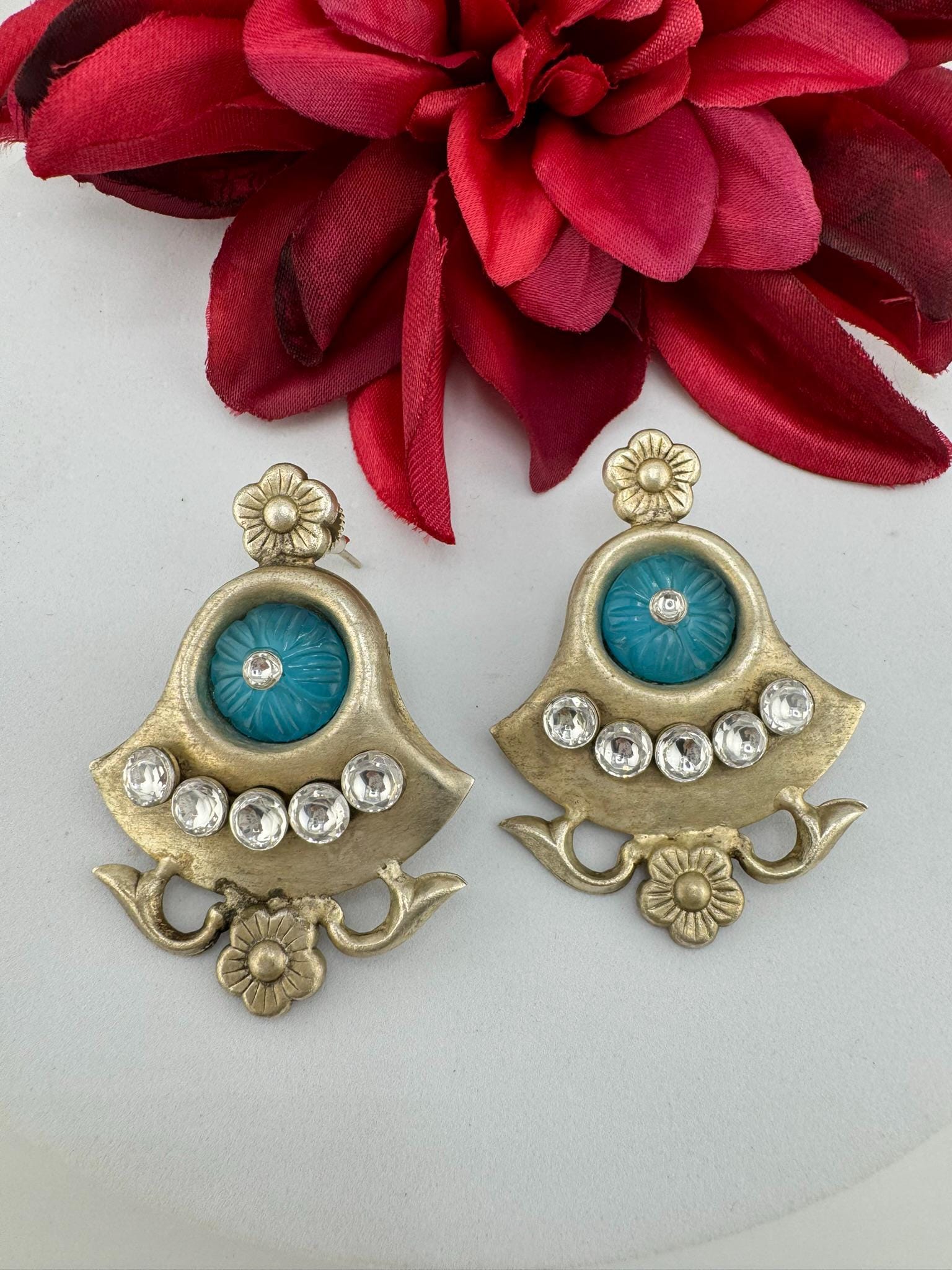 Premium Oxidized German silver earring with CZ, stones/Oxidized silver earring/Statement Boho Earring/everyday Indian jewelry/Ethnic Earring