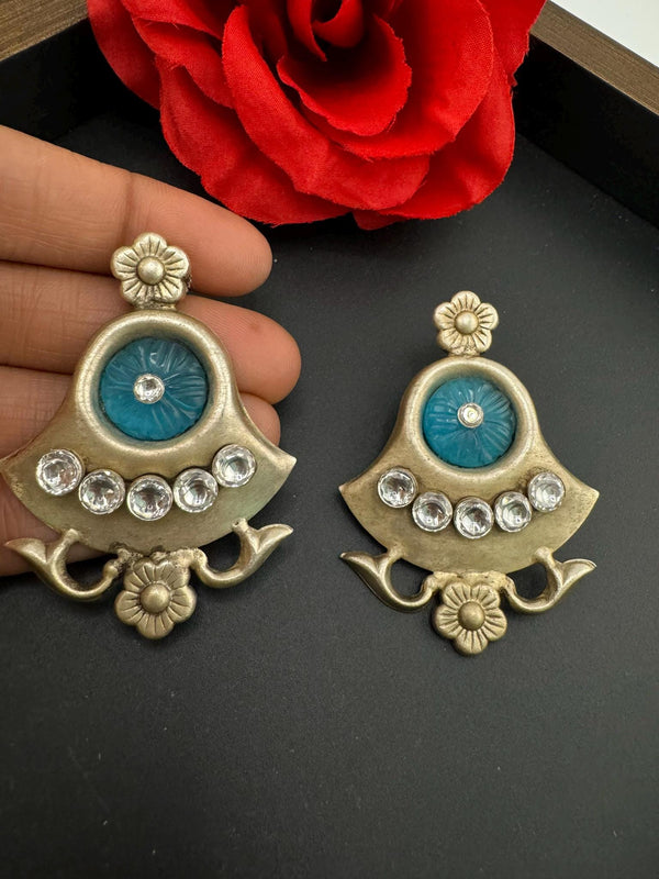 Premium Oxidized German silver earring with CZ, stones/Oxidized silver earring/Statement Boho Earring/everyday Indian jewelry/Ethnic Earring