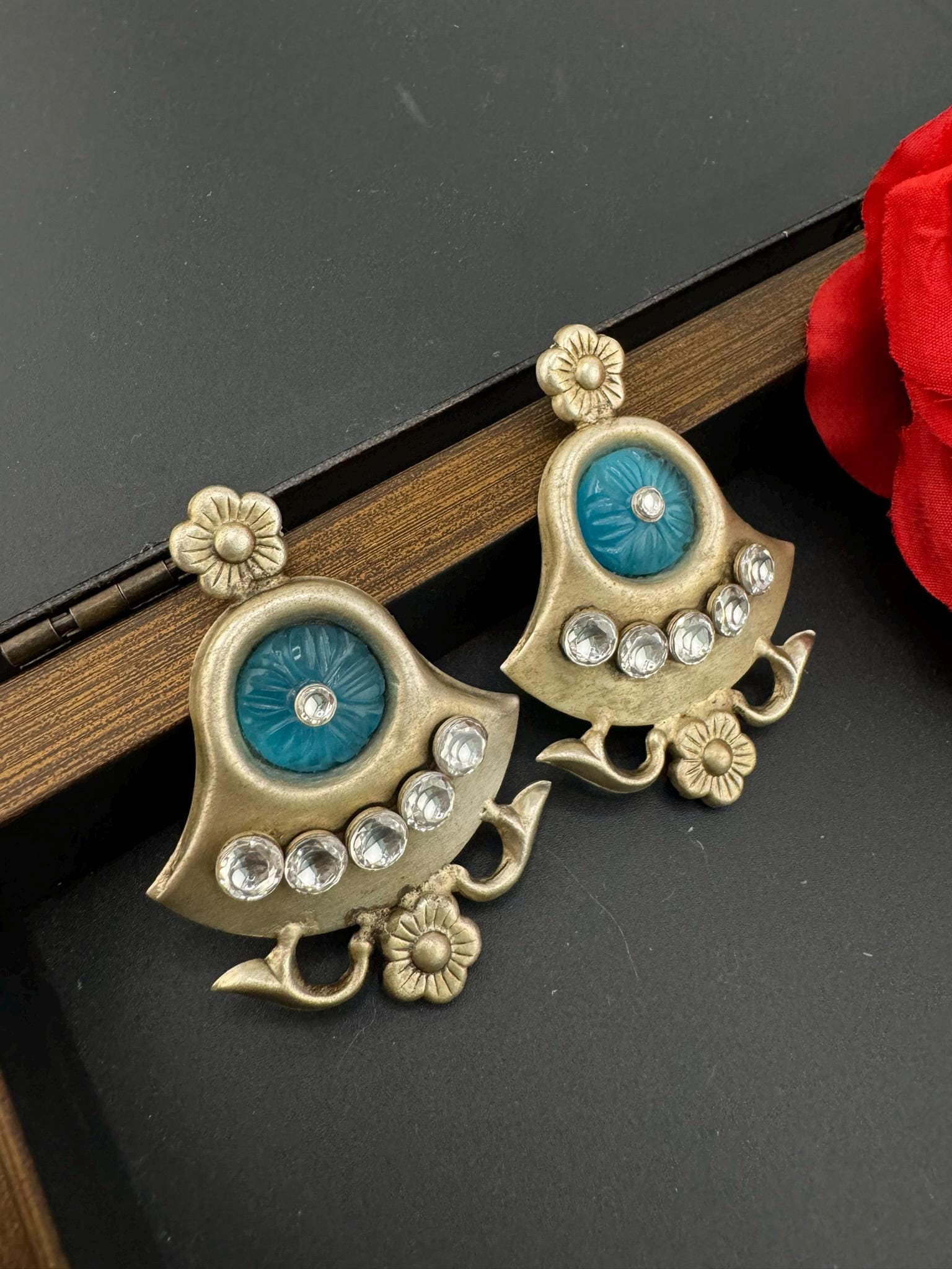 Premium Oxidized German silver earring with CZ, stones/Oxidized silver earring/Statement Boho Earring/everyday Indian jewelry/Ethnic Earring