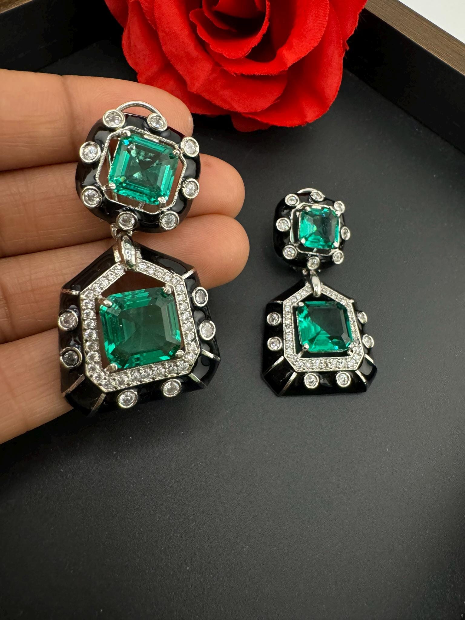 Premium Swarovski Crystal and Cubic Zirconia with Italian Minakari is a designer earrings/Indian earring/Bridal Jewelry/Swarovski Inspired