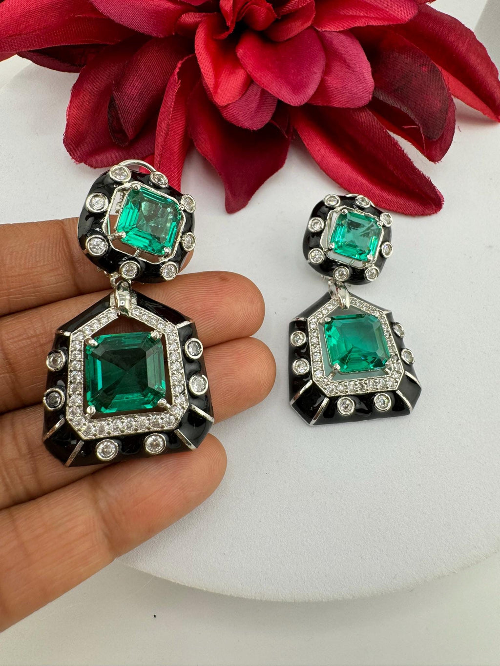 Premium Swarovski Crystal and Cubic Zirconia with Italian Minakari is a designer earrings/Indian earring/Bridal Jewelry/Swarovski Inspired