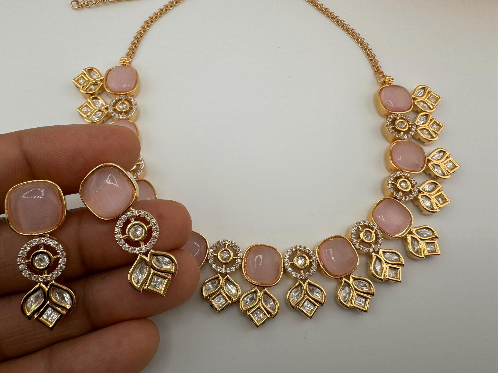 Premium Quality Moissanite kundan is Tyaani inspired Designer Necklace set with earrings/Indian necklace/bridal necklace/Bridesmaids gift