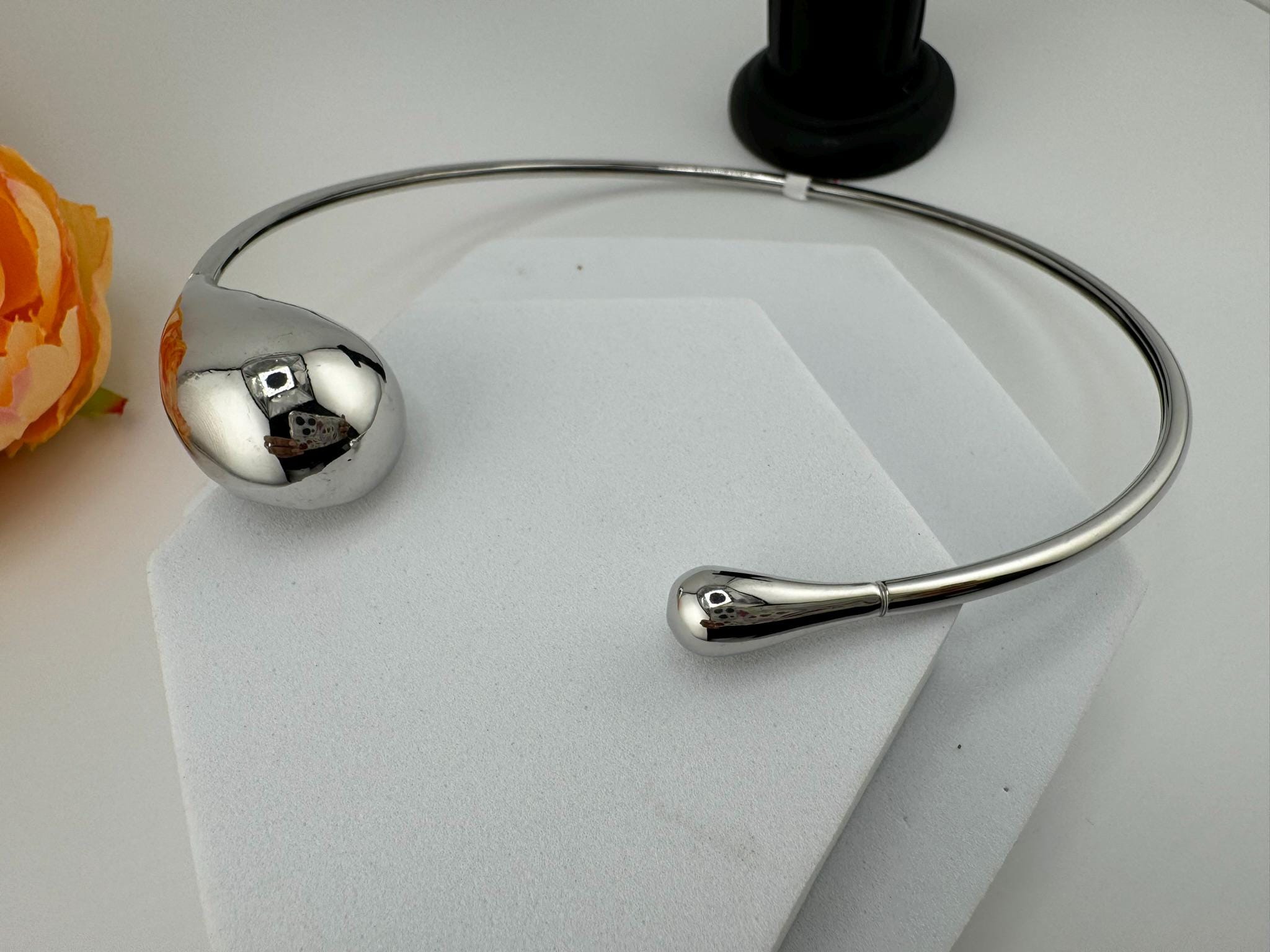 Premium Quality Shiney Silver Hasli Necklace only/Drop design necklace/Designer inspired/Indian jewelry/Sleek Necklace/everyday wear