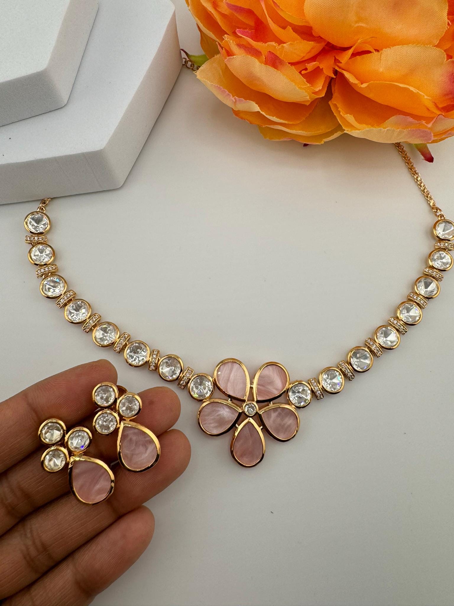 Premium Tyaani inspired Designer Necklace set with Mother Of Pearls and Moissanite Kundan